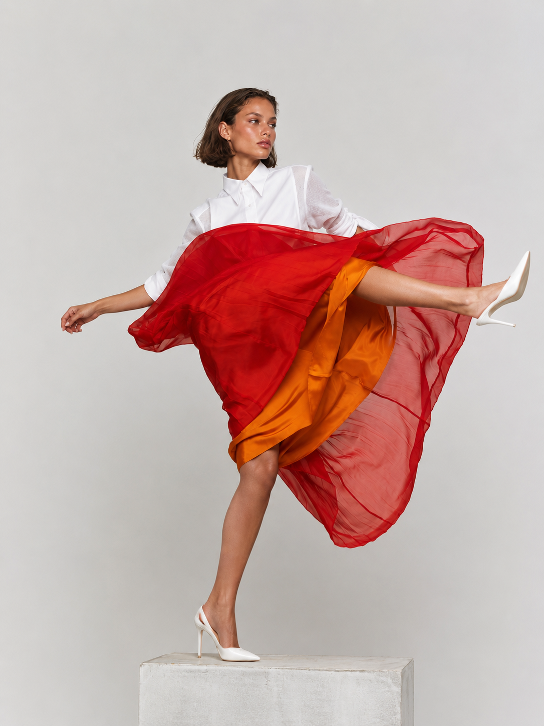 Kar - Pleated Silk Skirt in Red
