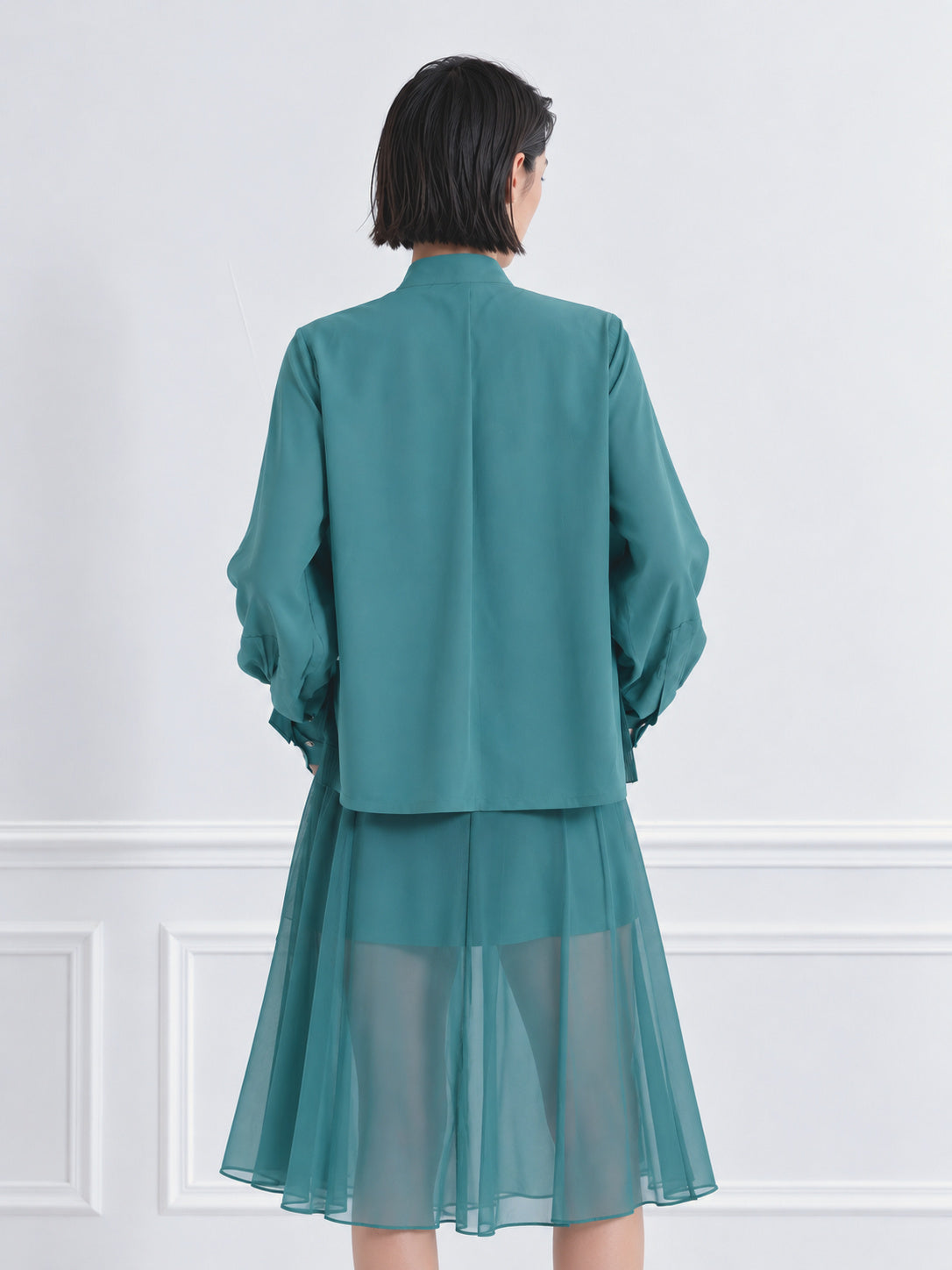 Sky - Asymmetrical Silk Blouse in Light Green