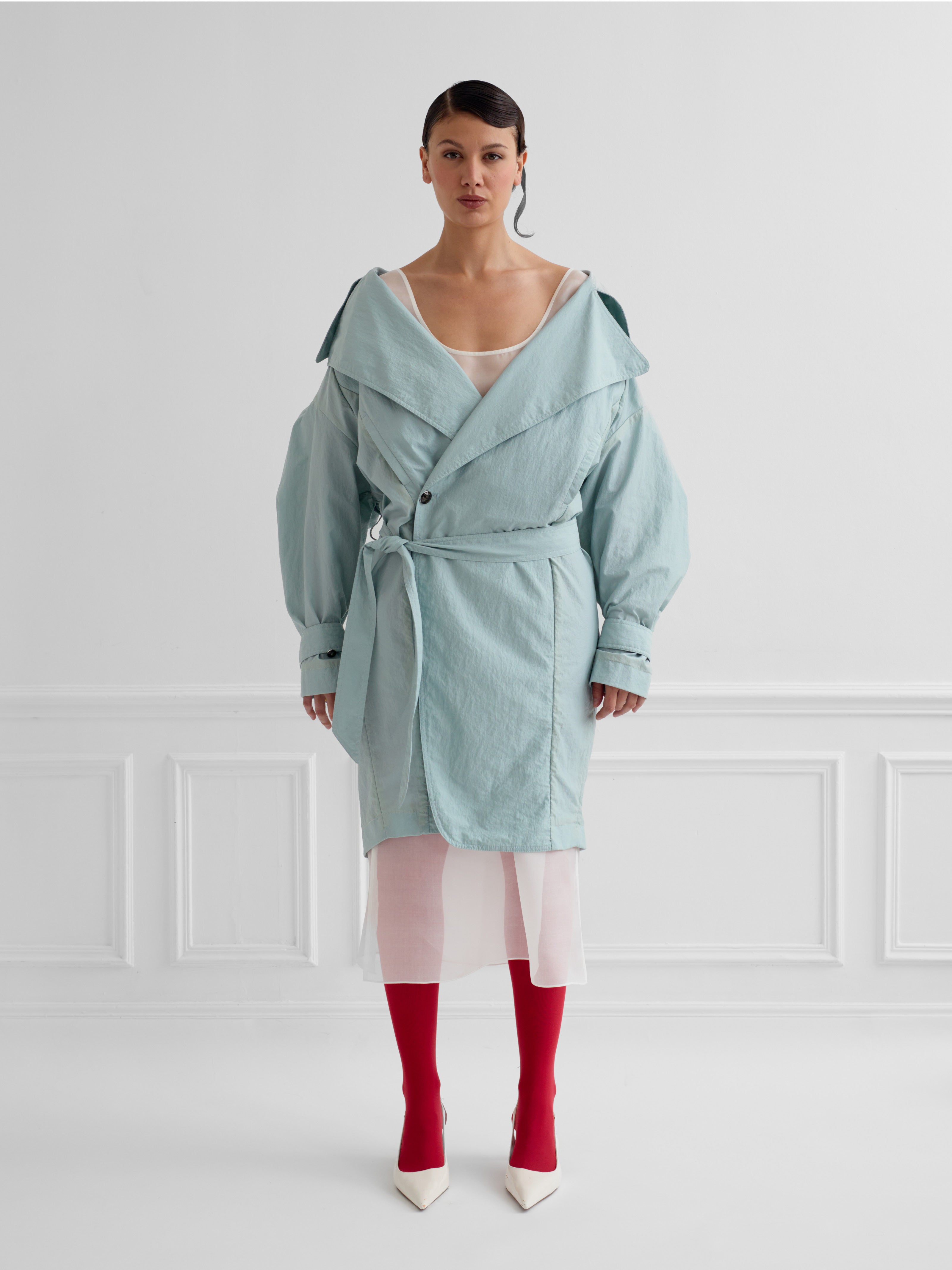 ASHIN mist green - nylon tulip trench coat