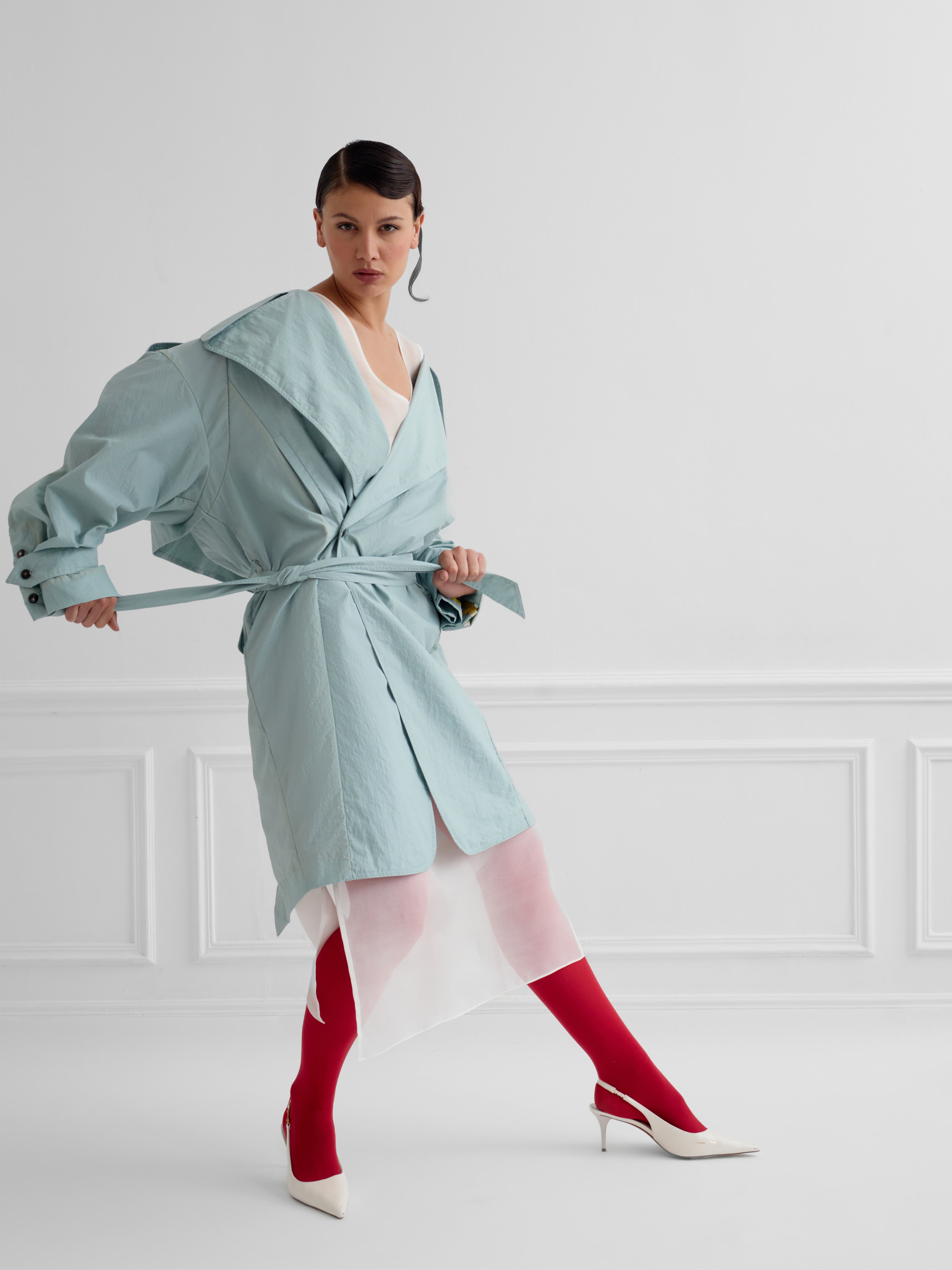 ASHIN mist green - nylon tulip trench coat