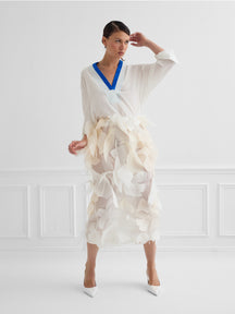 Leaf - Silk Tulip Skirt in Ivory White