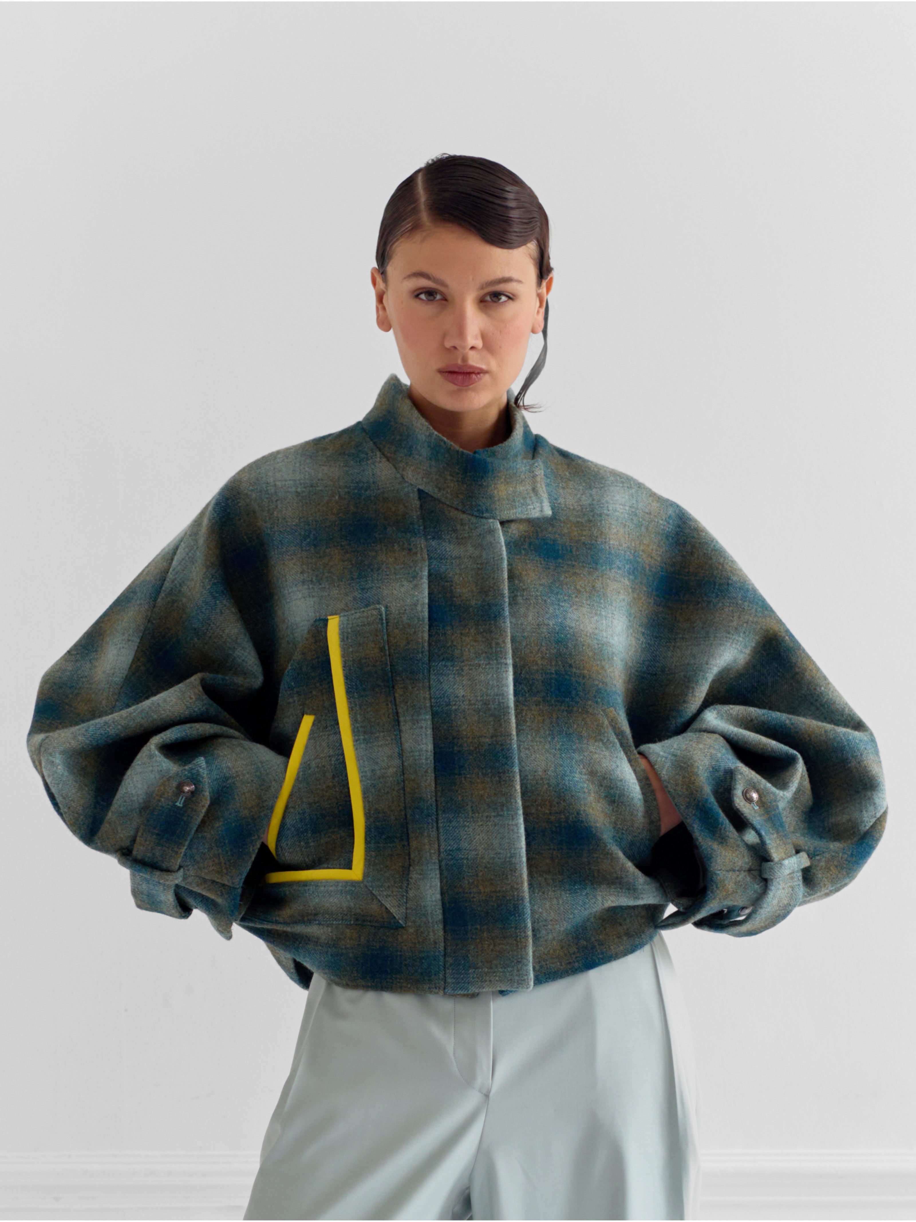 HONGDAE green gradient tartan - wool blazer
