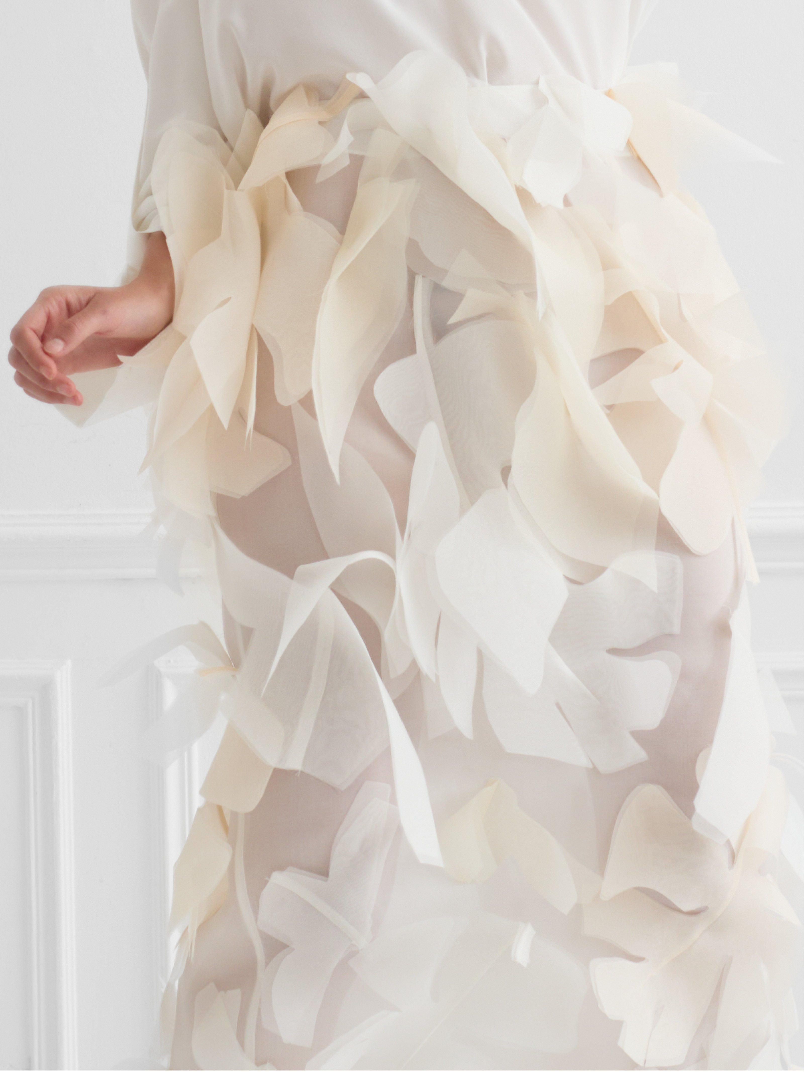 LEAF ivory white - silk tulip skirt
