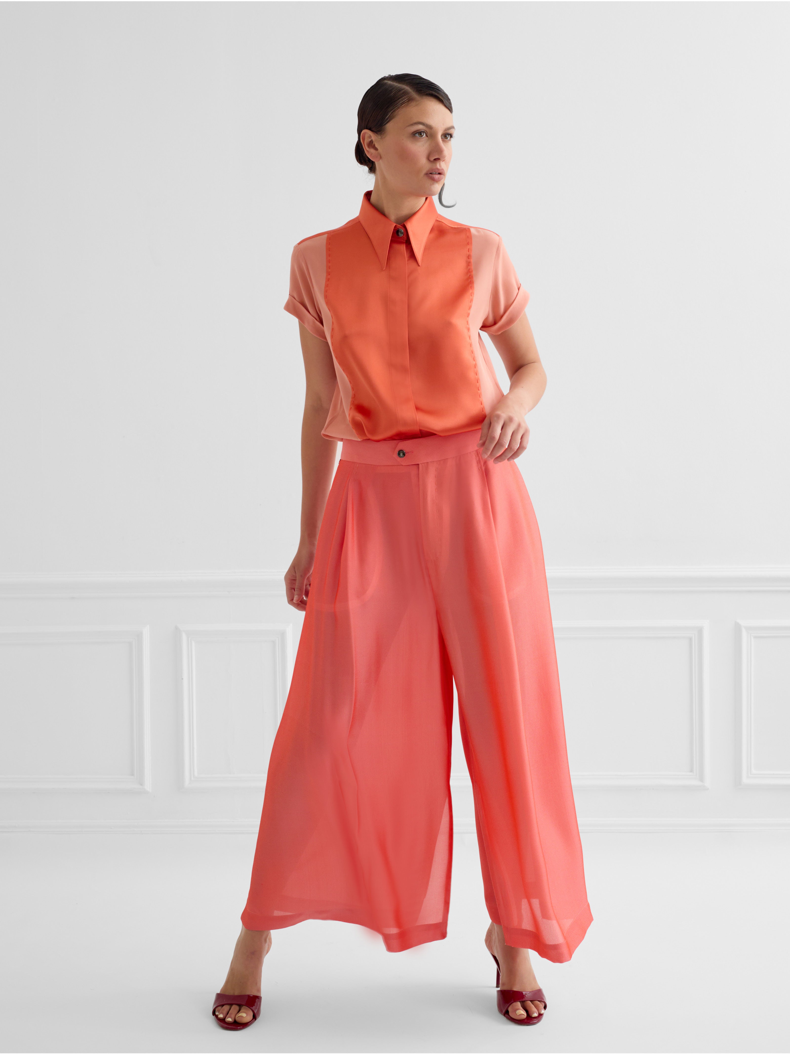LOCKY salmon - silk shirt short sleeves