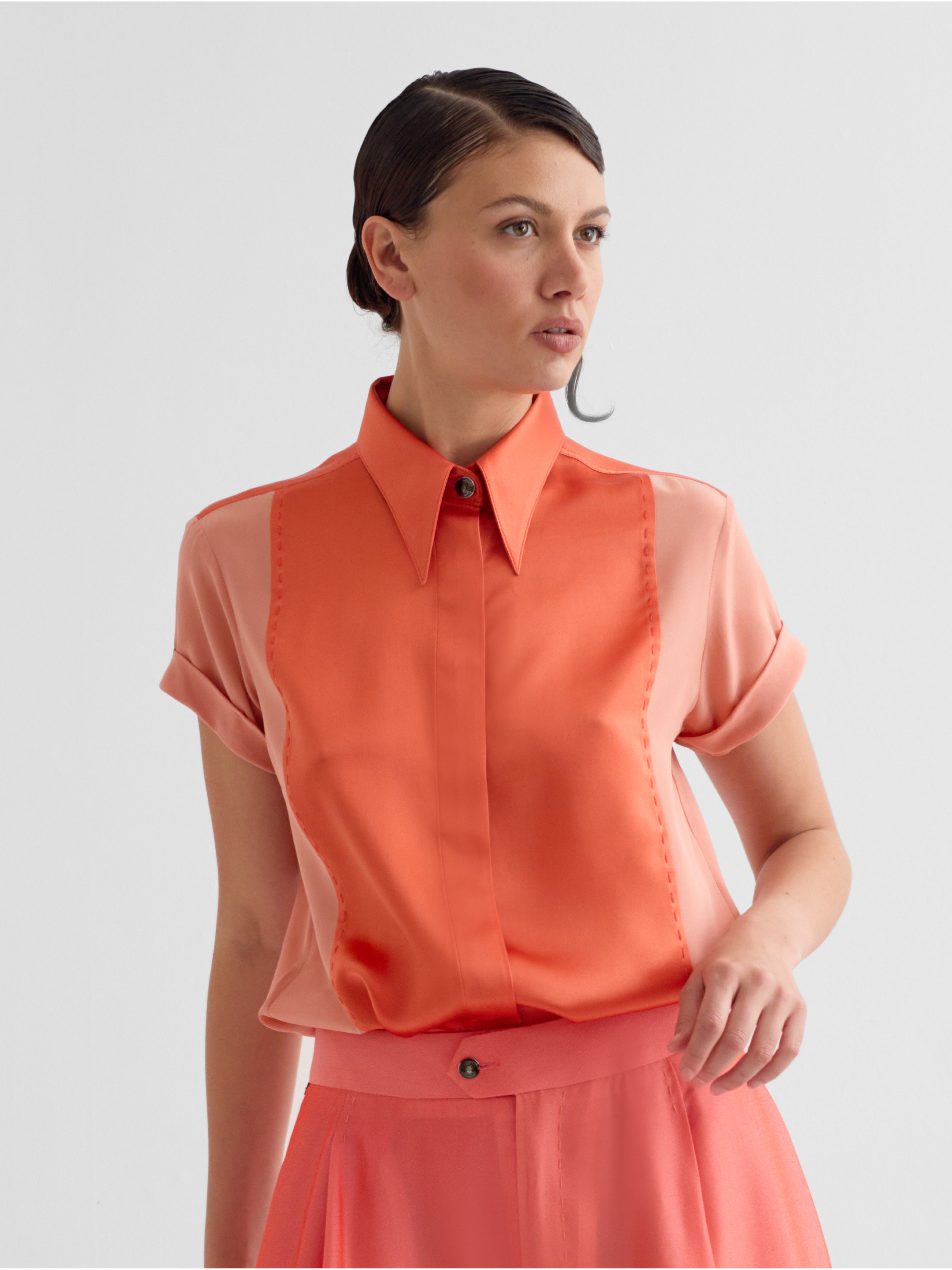 LOCKY salmon - silk shirt short sleeves