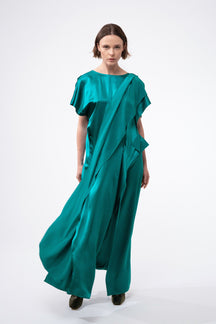 Athena - Draped Silk Dress in Fresh Green
