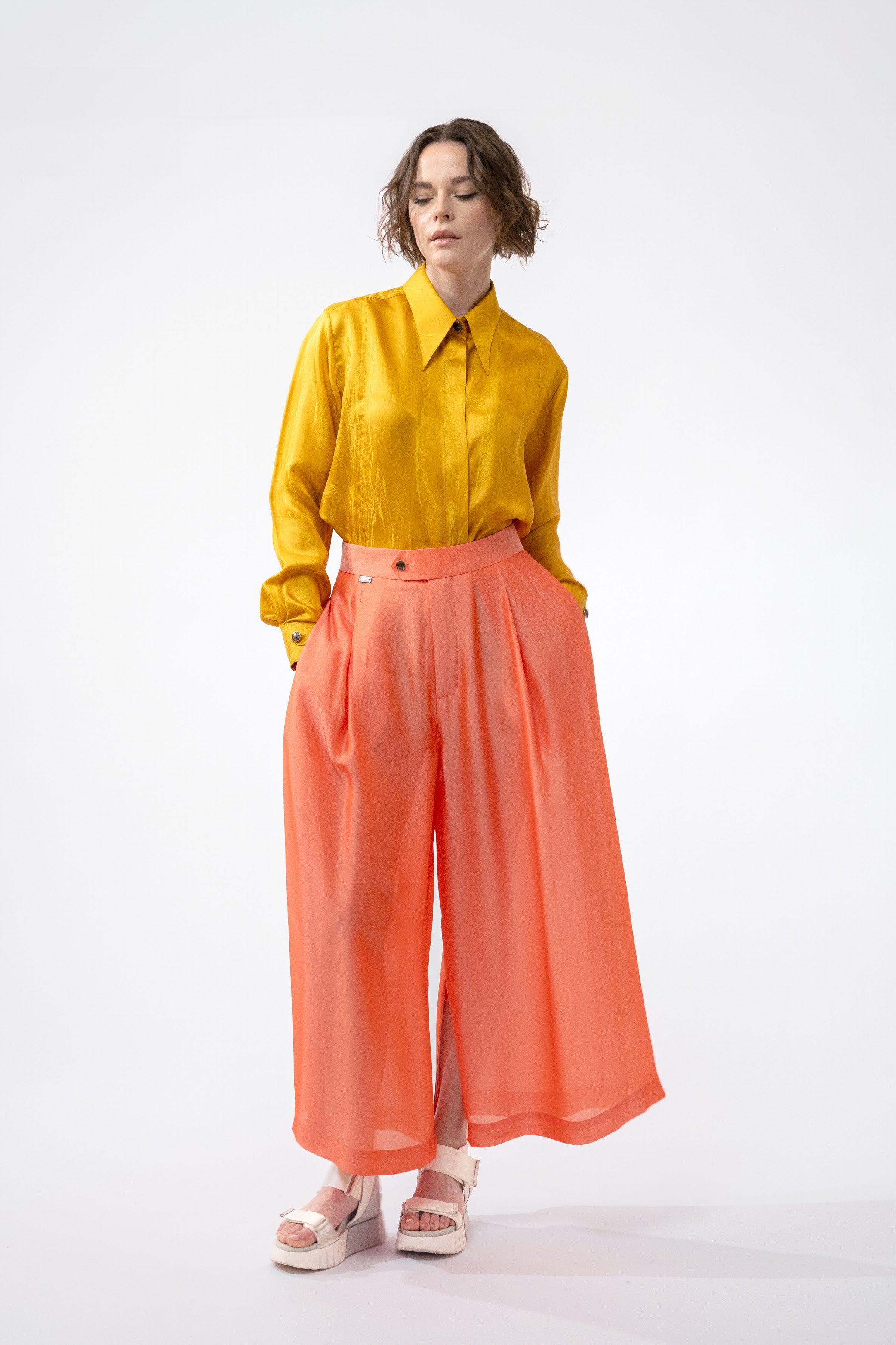 PABLO fluo salmon - silk viscose comfort pant