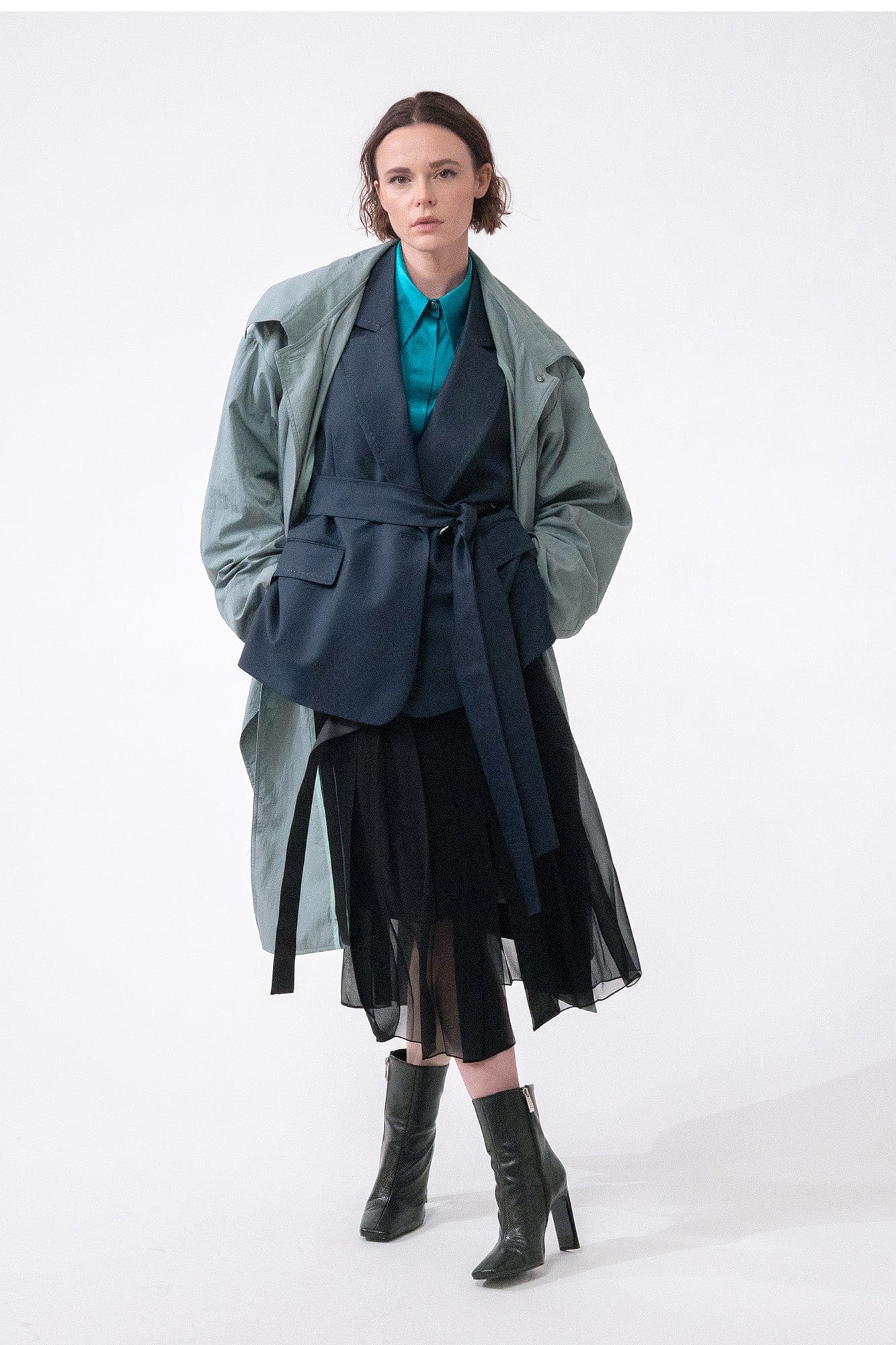 TOLTEC sky green - unisex oversize nylon raincoat