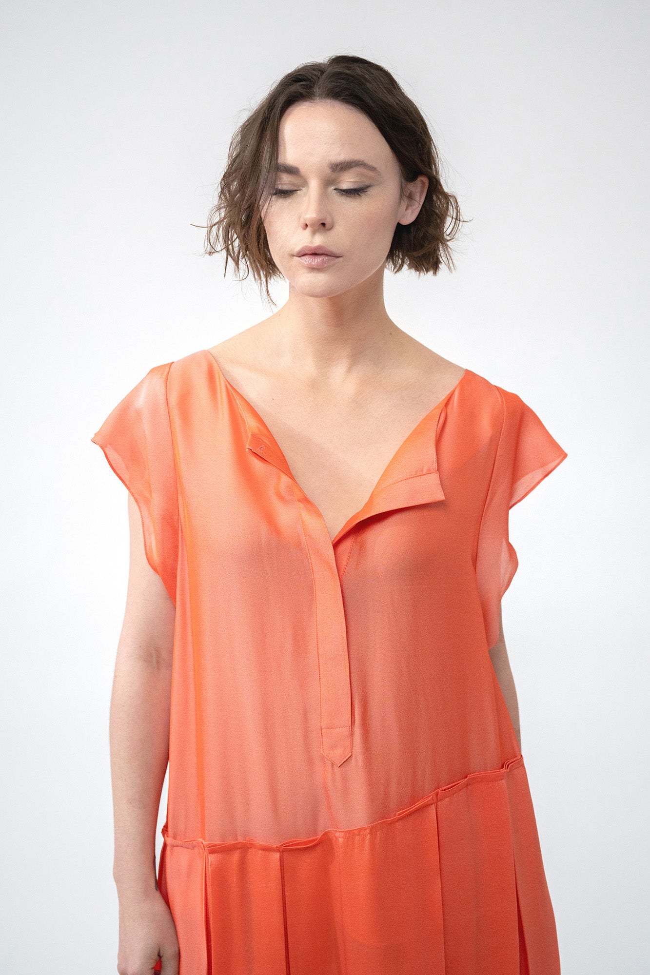 DEMETER fluo salmon - silk viscose comfort dress