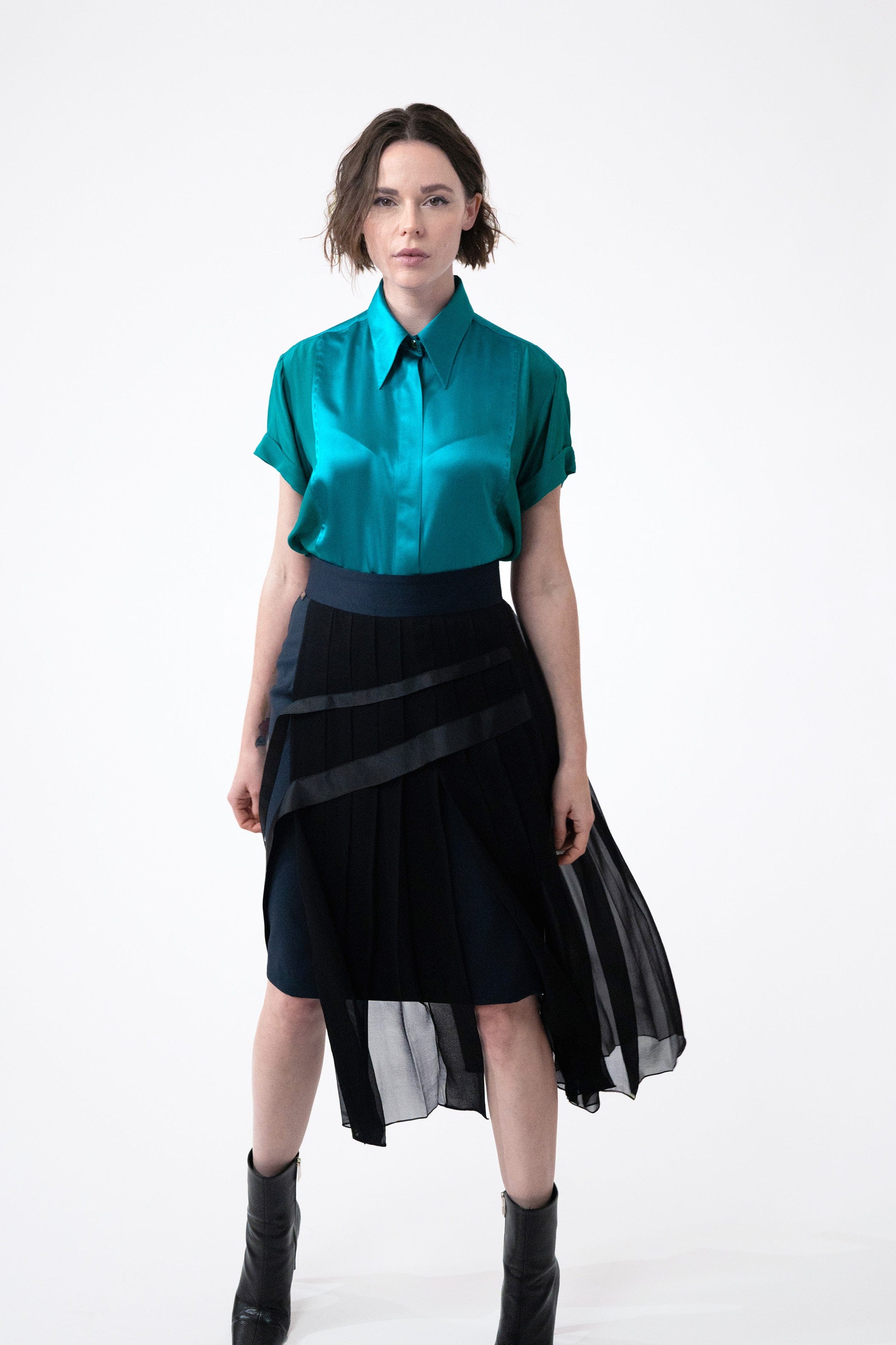 VOLTAIRE petrol blue - wool and silk suit skirt