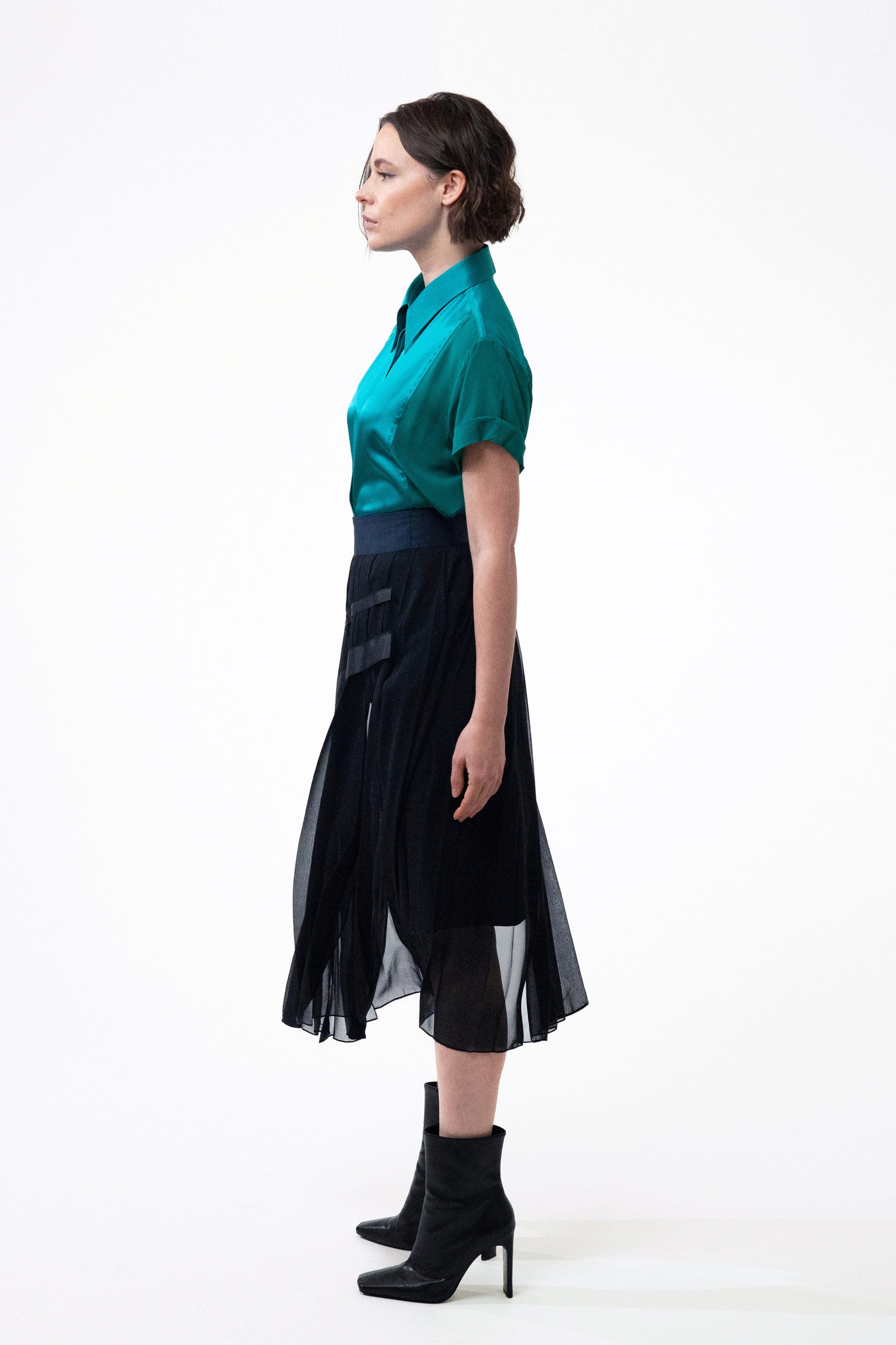 VOLTAIRE petrol blue - wool and silk suit skirt
