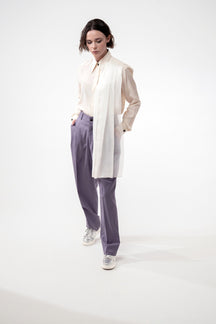 Luxembourg - Pleated Silk Shirt in Ivory Cream