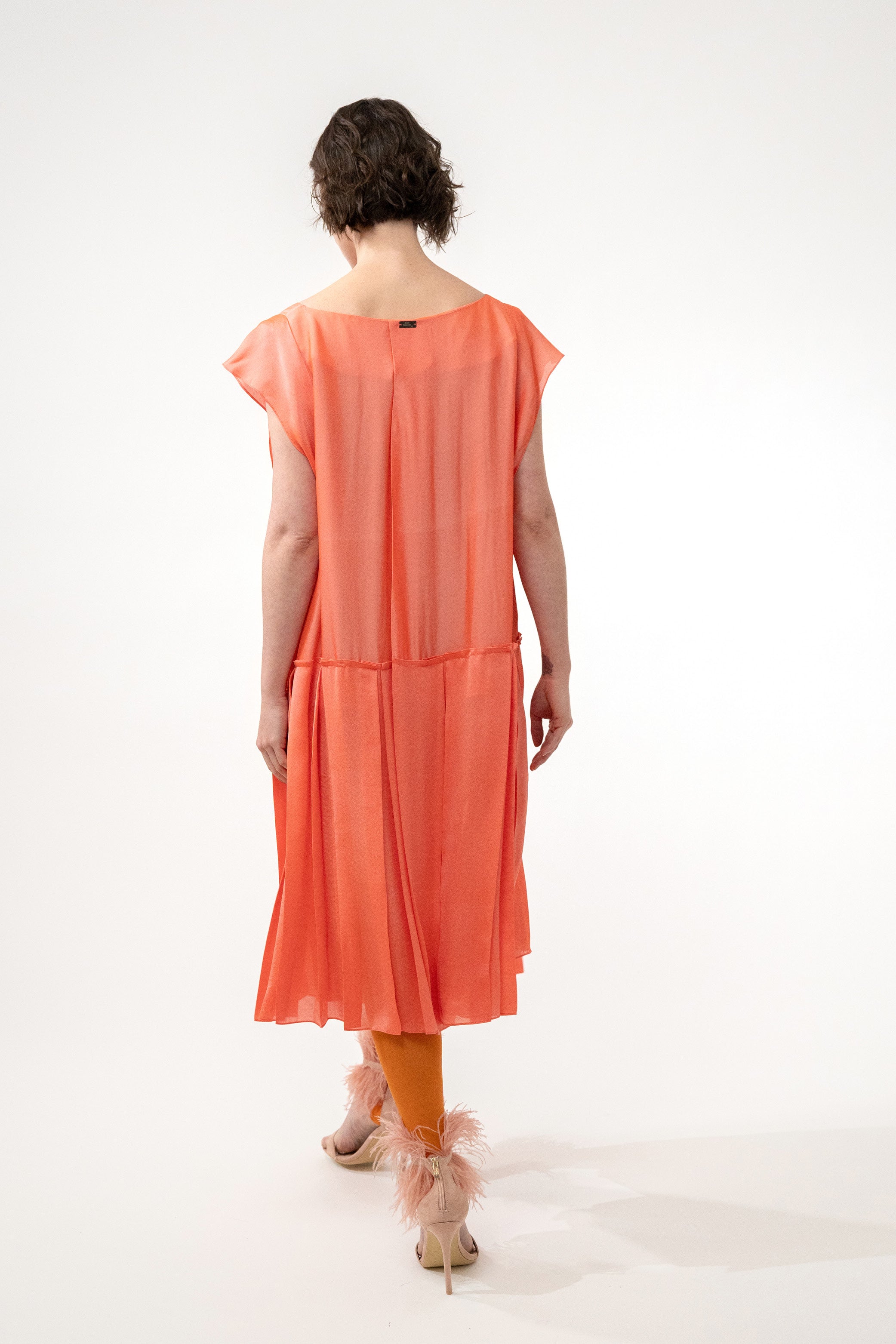 DEMETER fluo salmon - silk viscose comfort dress