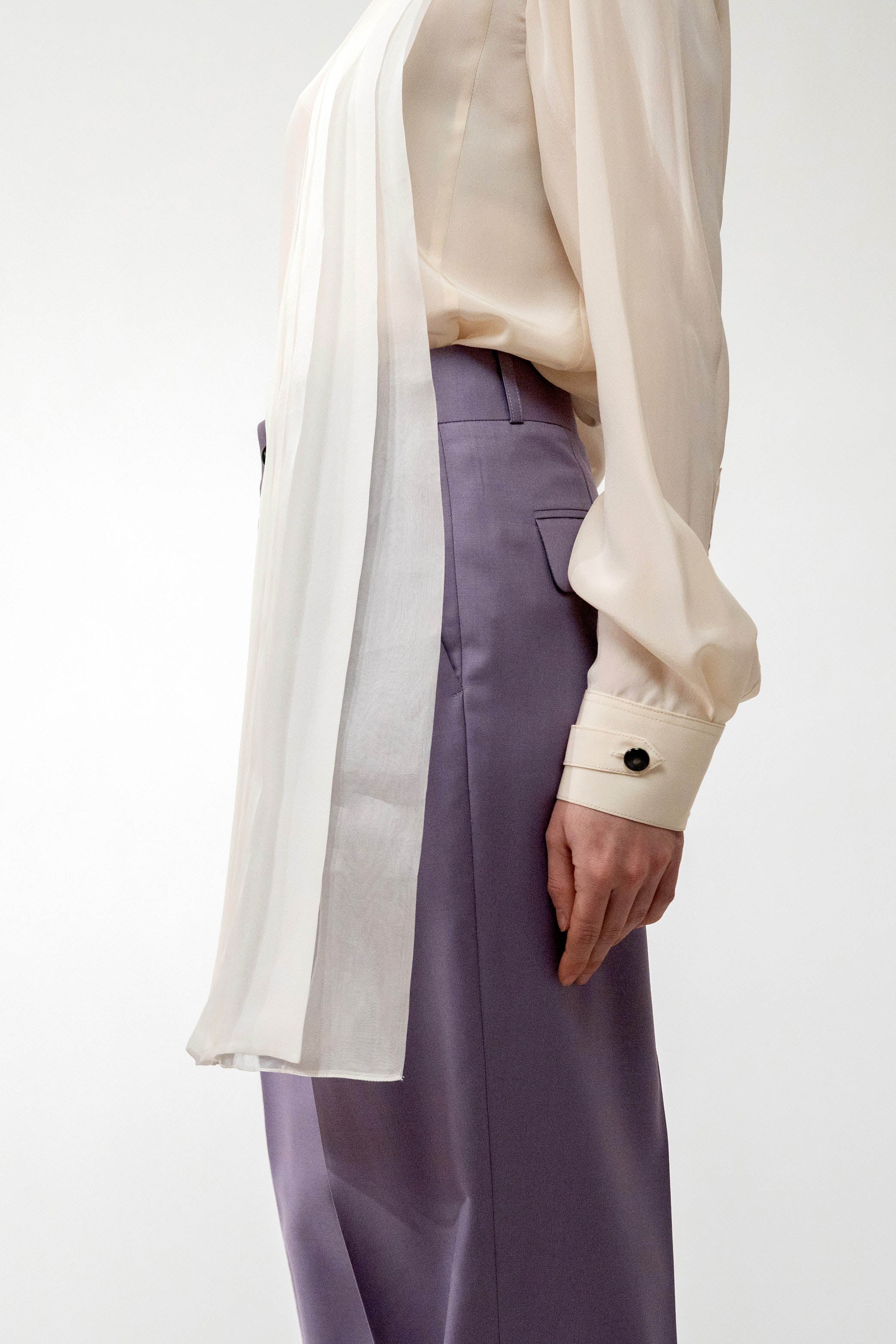 LUXEMBOURG Ivory cream - silk pleated shirt