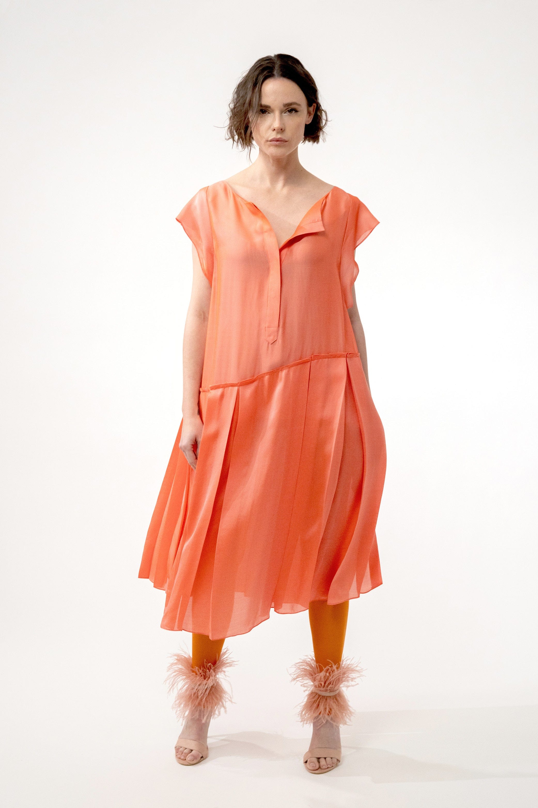 DEMETER fluo salmon - silk viscose comfort dress