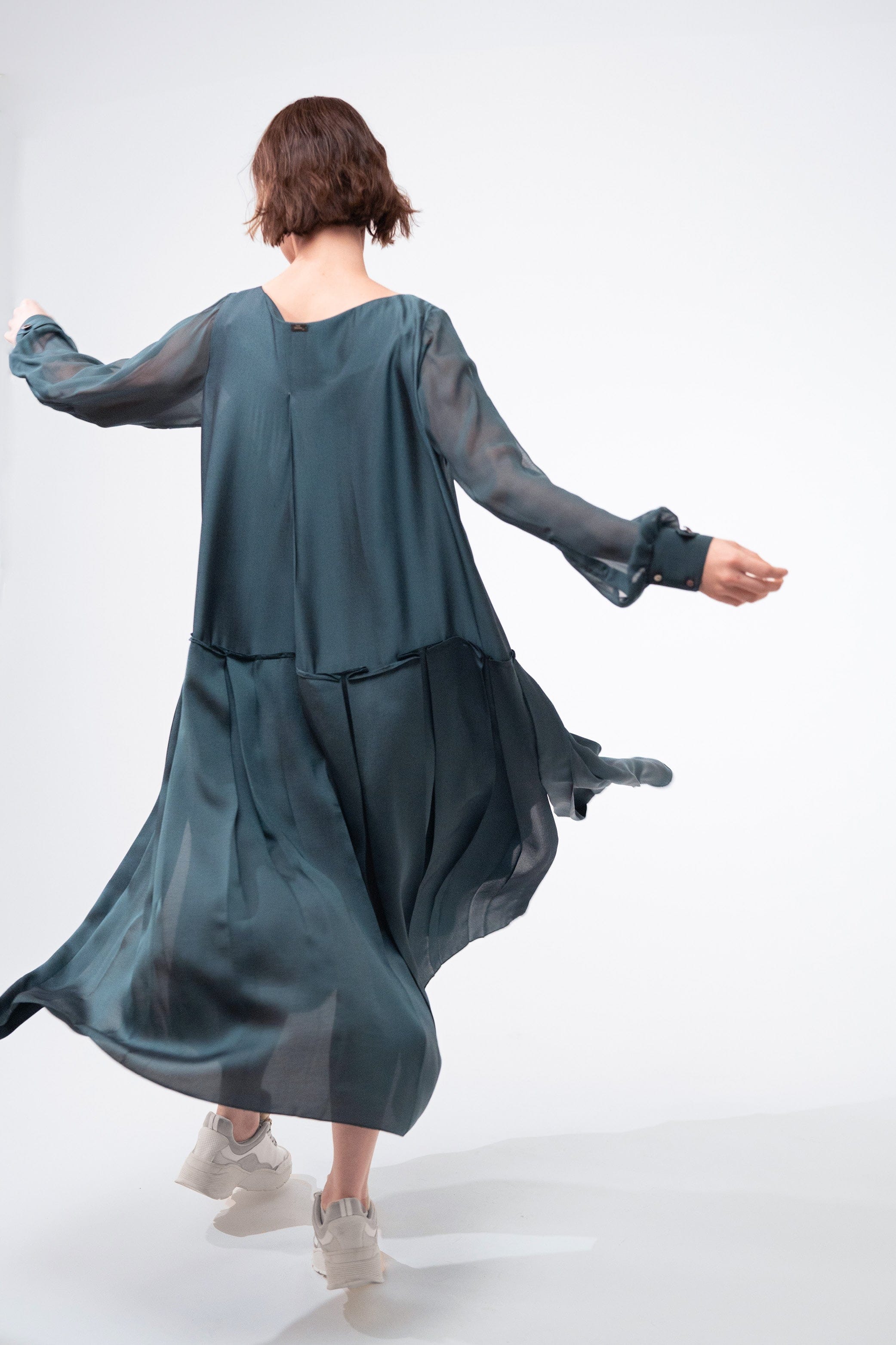 DEMETER antik blue - silk viscose casual long dress