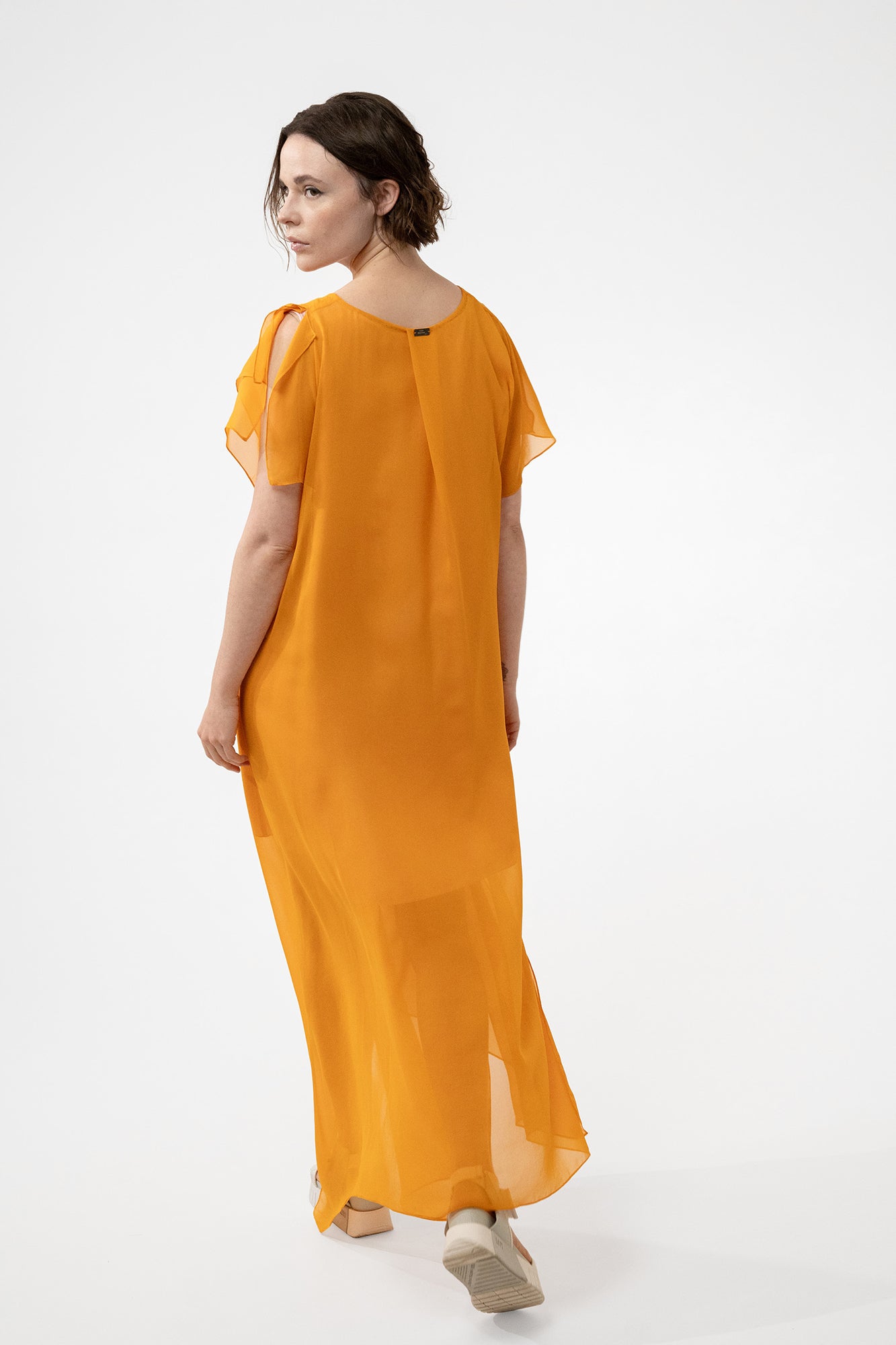ATHENA yellow - silk draped cocktail dress
