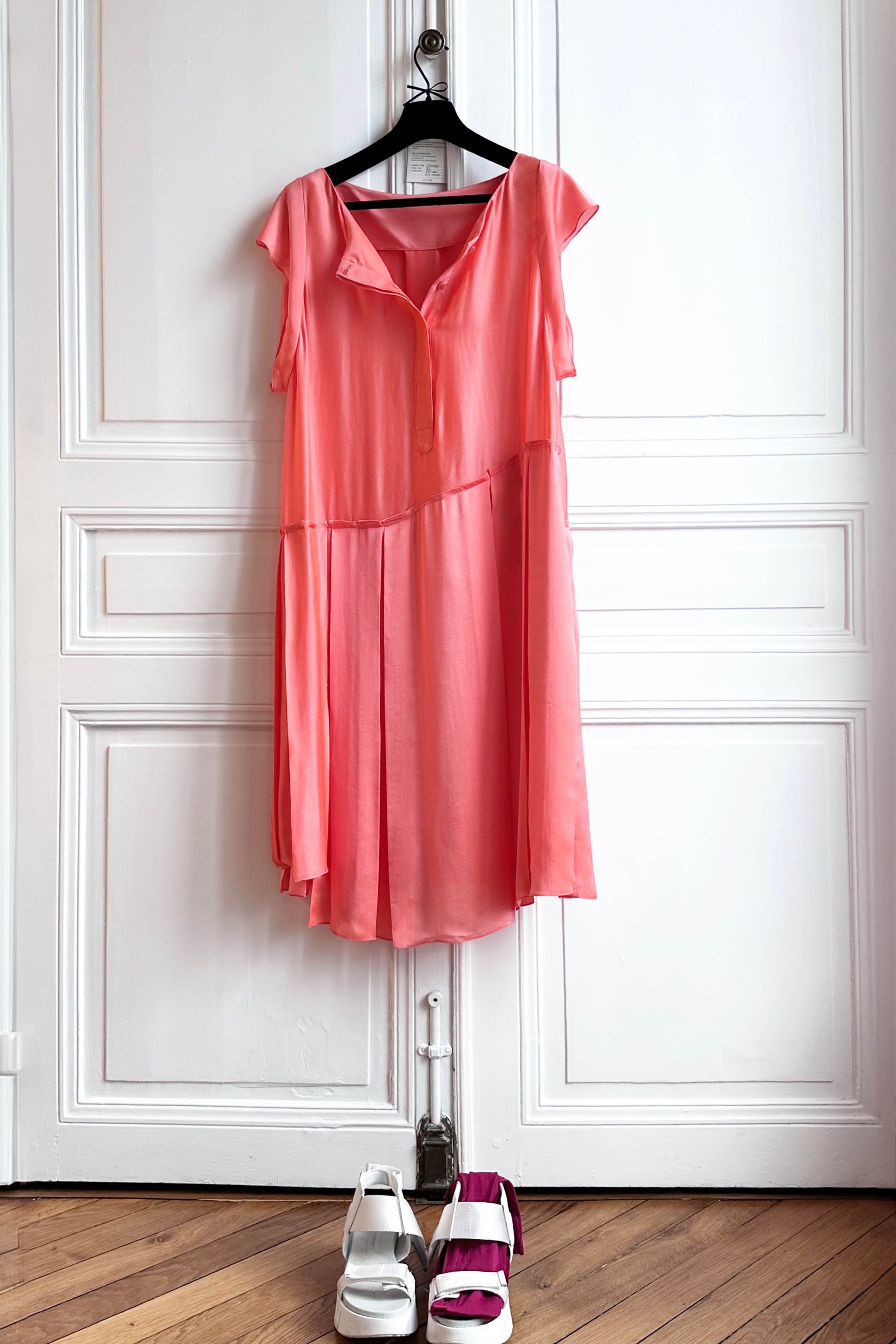 DEMETER fluo salmon - silk viscose comfort dress