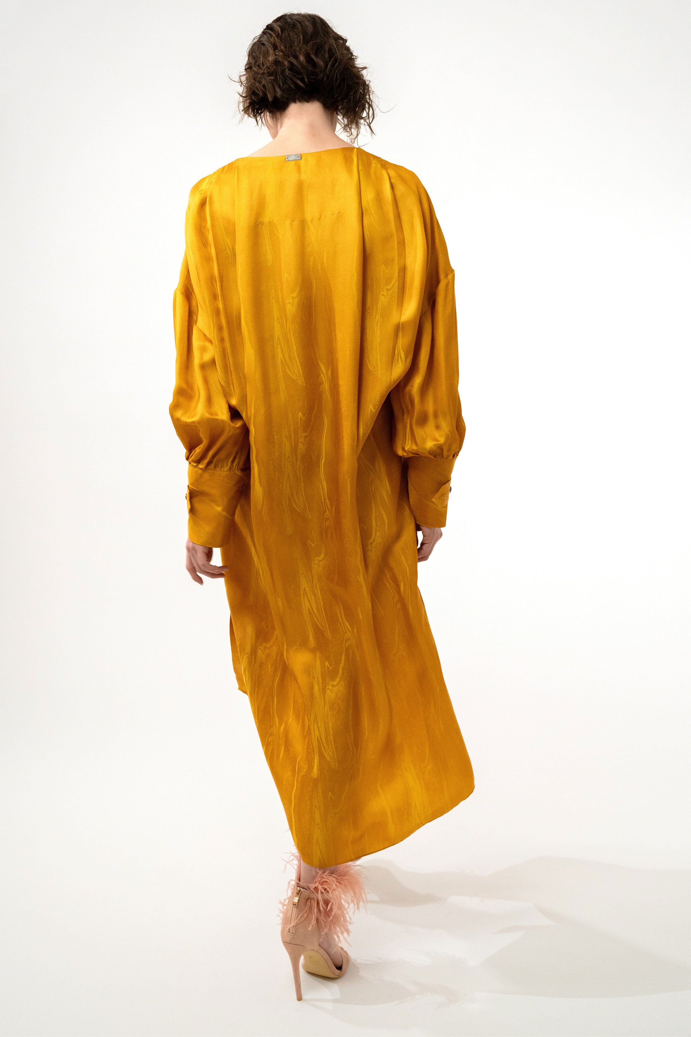 RIVIERA yellow marble - silk kimono dress