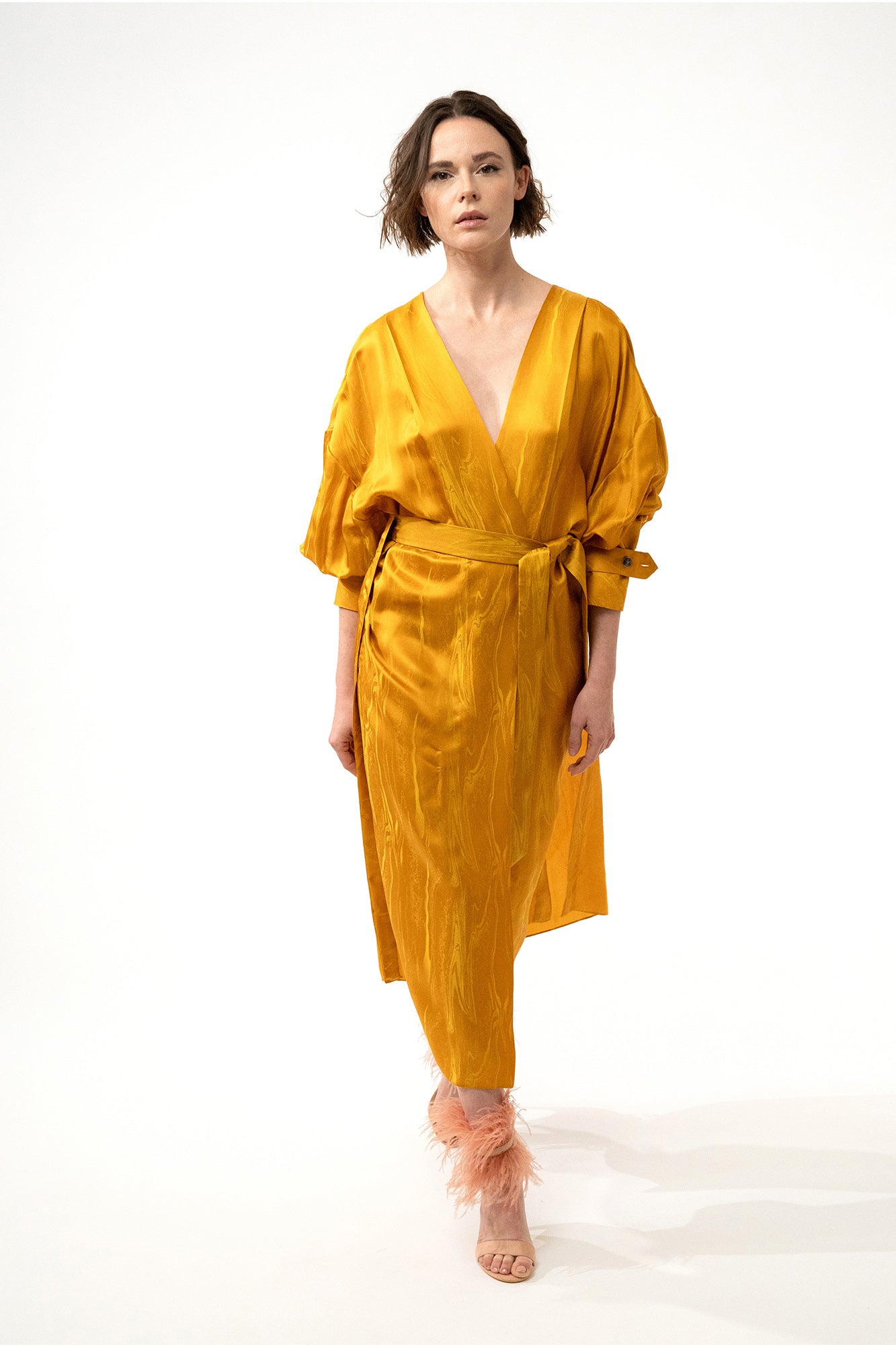 RIVIERA yellow marble - silk kimono dress