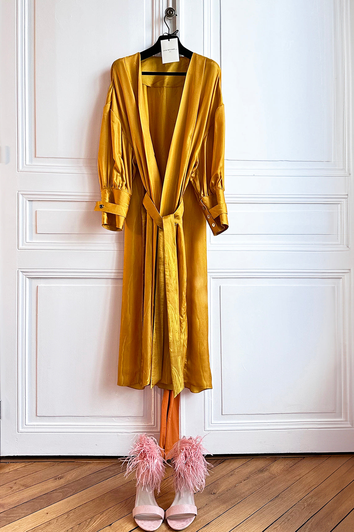 RIVIERA yellow marble - silk kimono dress