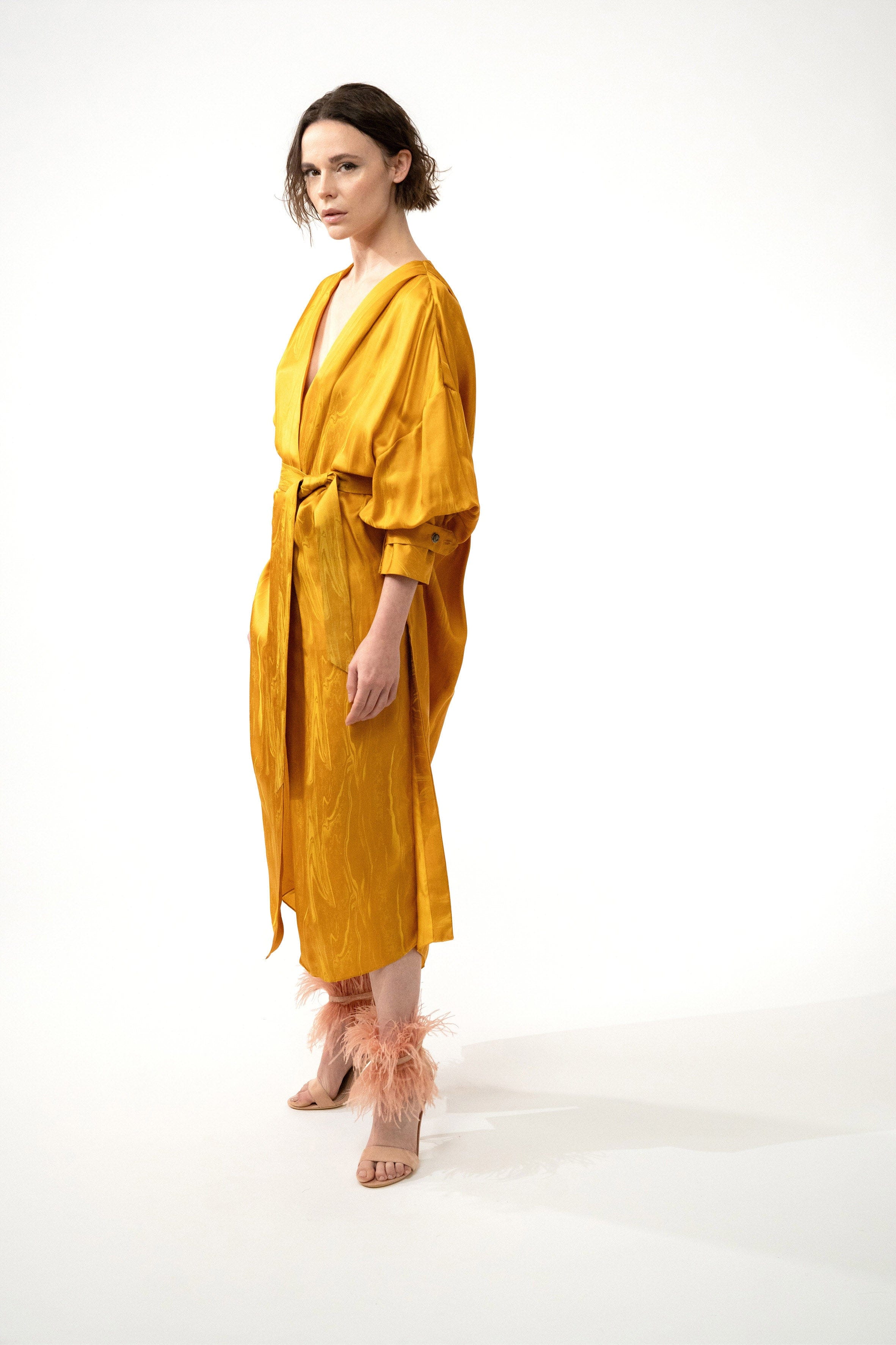 RIVIERA yellow marble - silk kimono dress