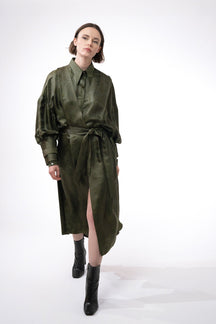 Riviera - Silk Kimono Dress in Khaki Marble
