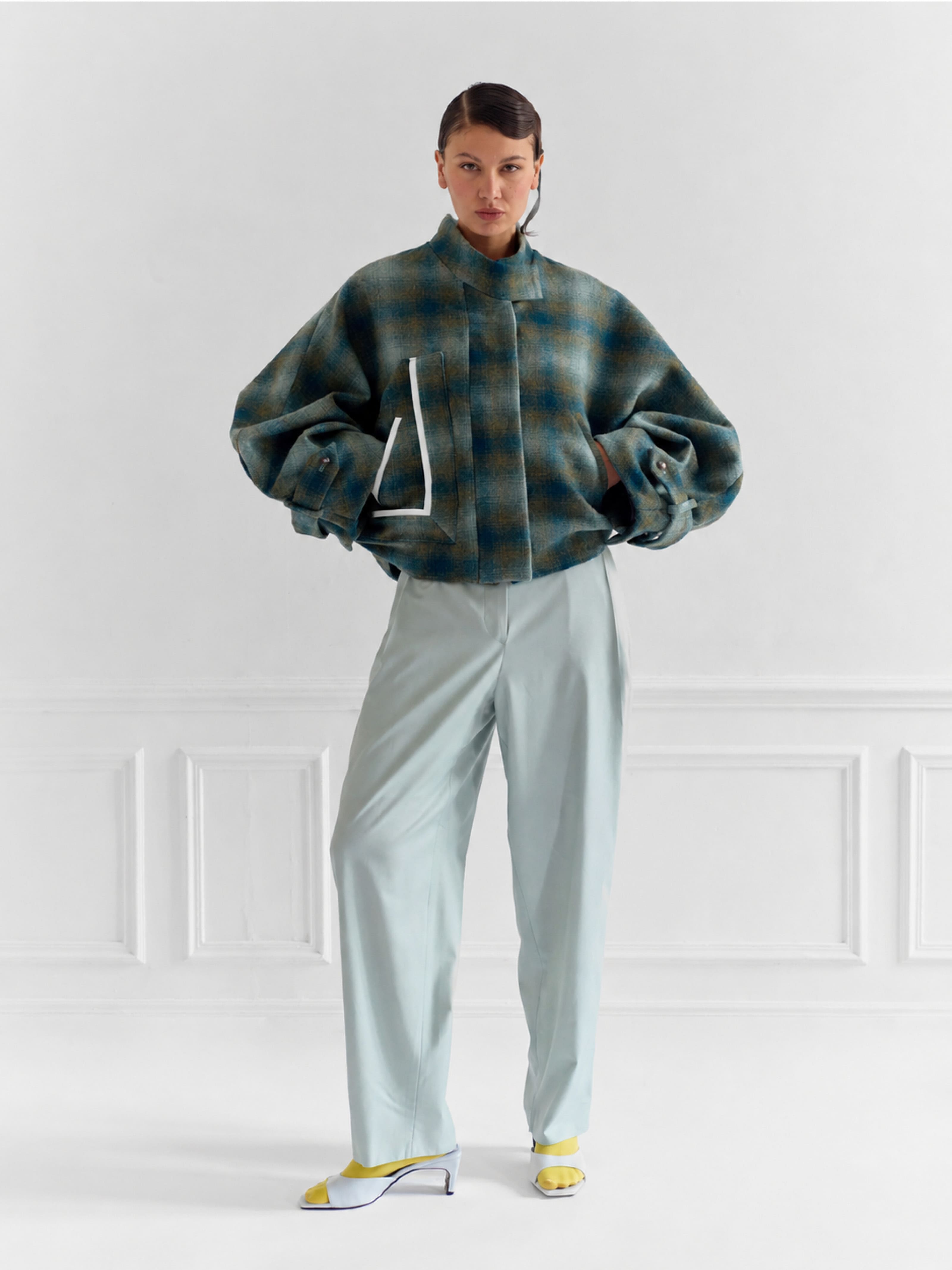 HONGDAE green gradient tartan - wool blazer