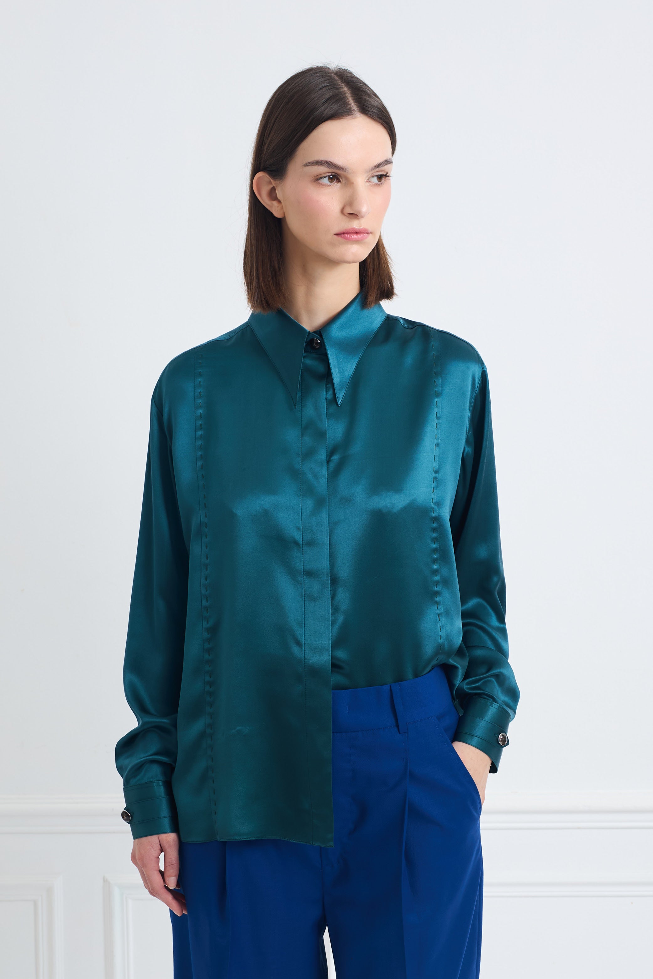 LOCK peacock green - silk shirt