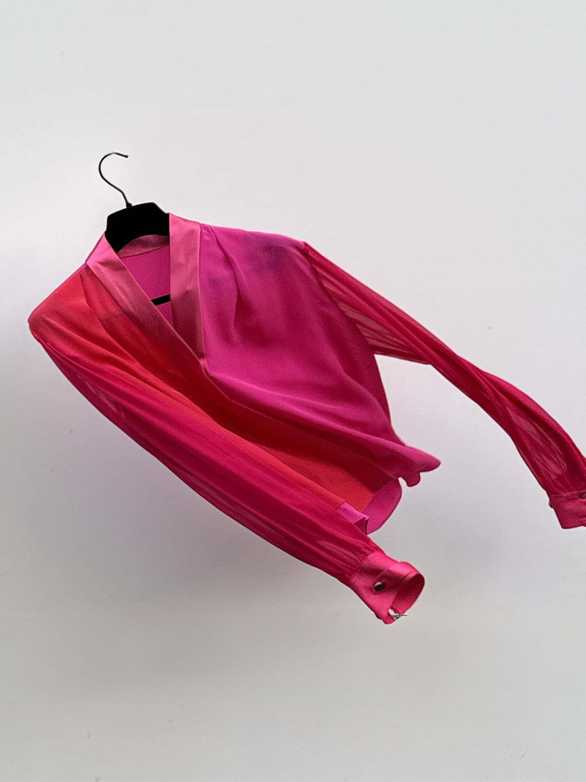MINT — Blouse portefeuille en soie rouge et rose bonbon