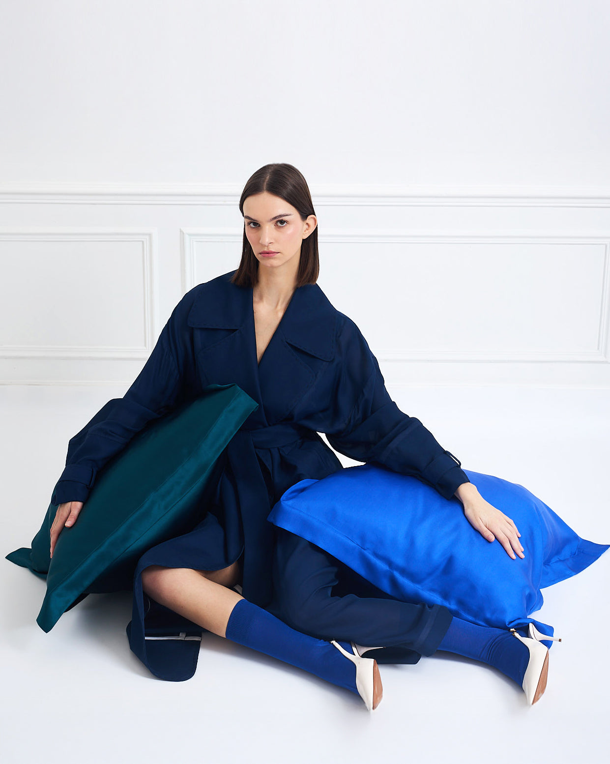 CONCORDE B night blue - long silk trench