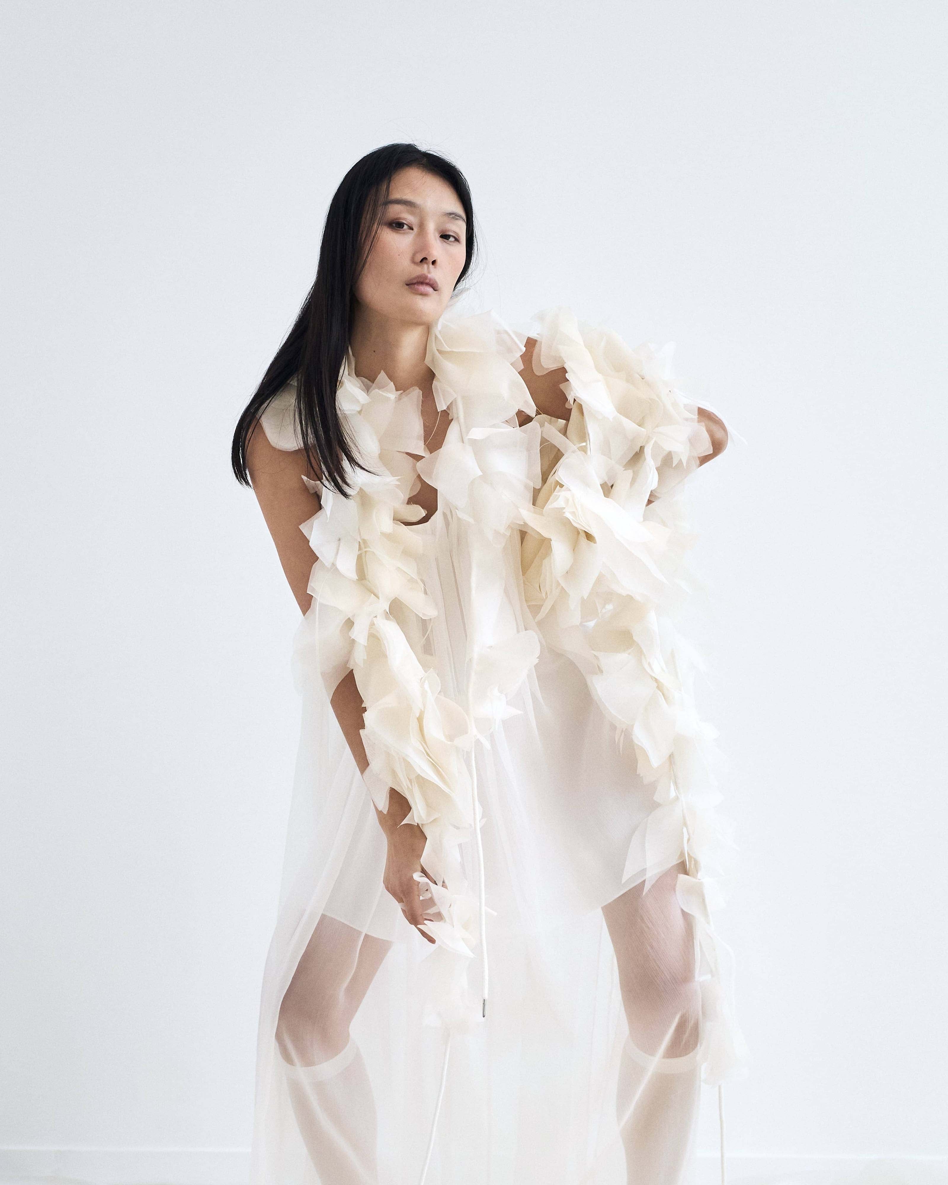 NYMPHE LEAF ivory and white silk - bridal dress