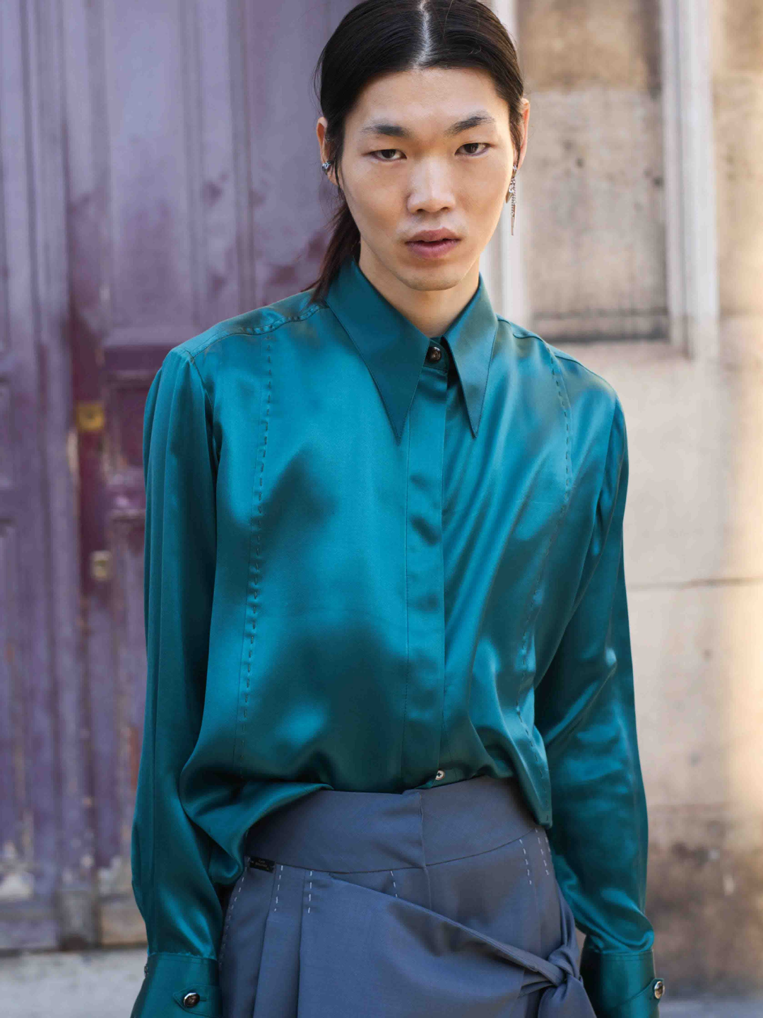 LOCK peacock green - silk shirt