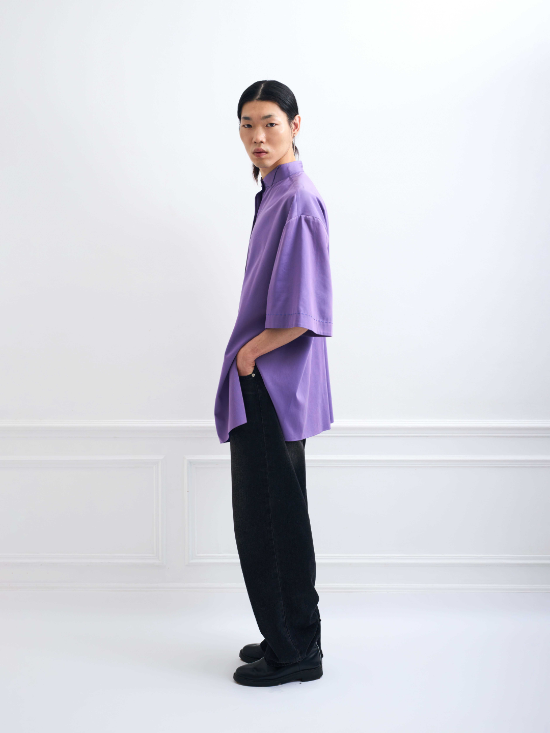 TUXEDO purple - cotton oversized shirt dress