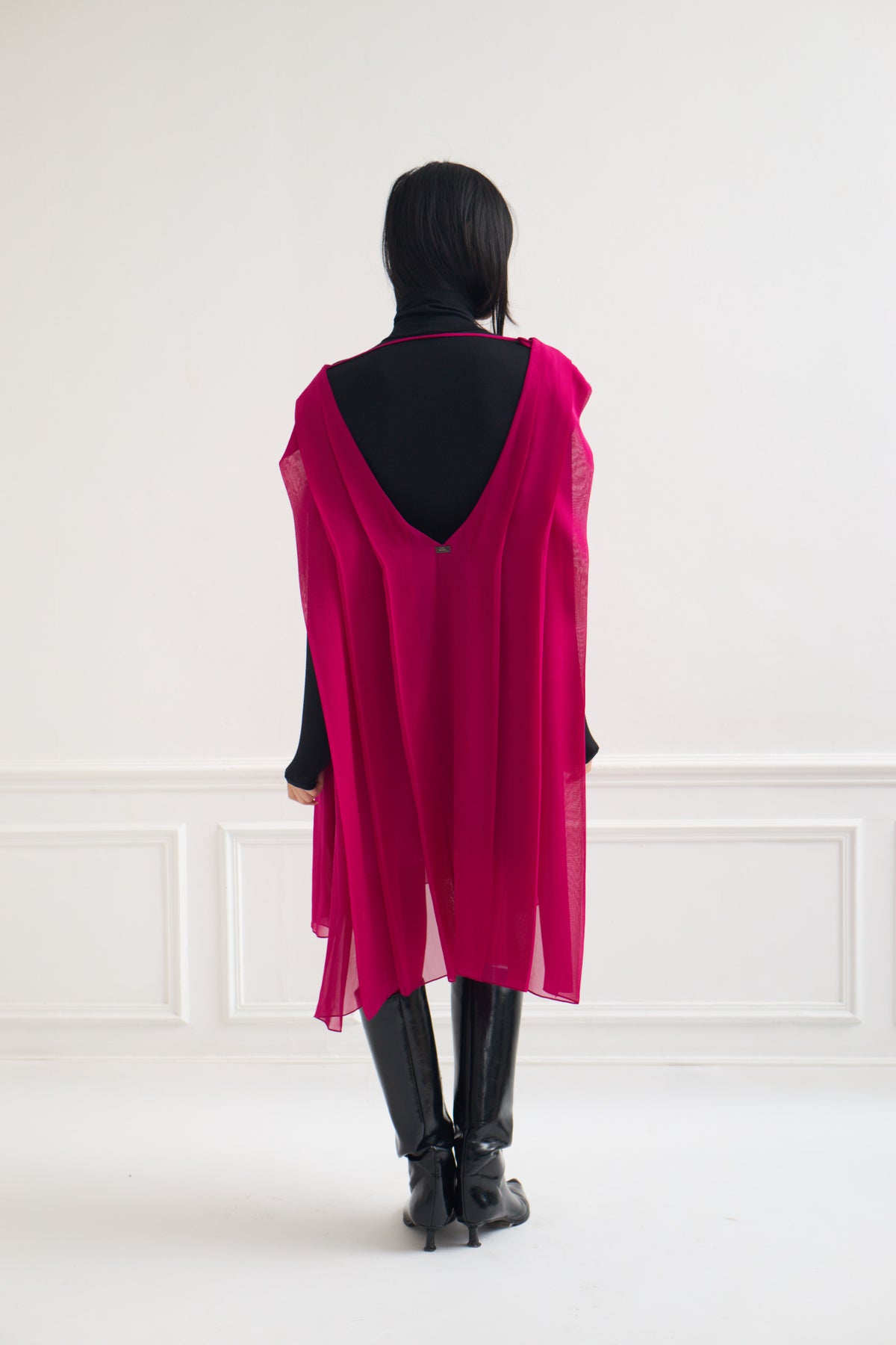 Art Deco - Pleated Silk Chiffon Dress in Rose Fuchsia