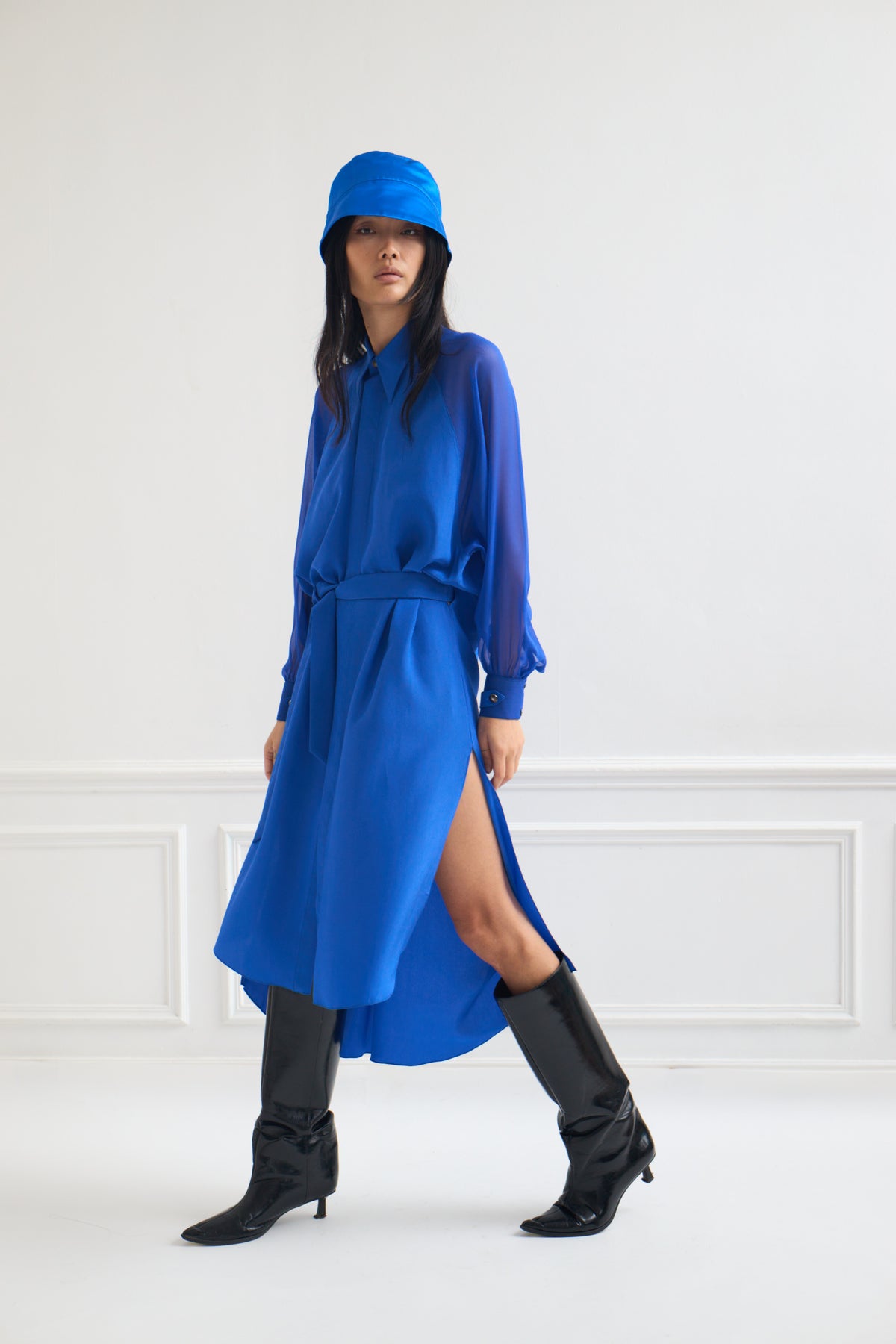 Land - Silk Shirt Dress in Electric Blue
