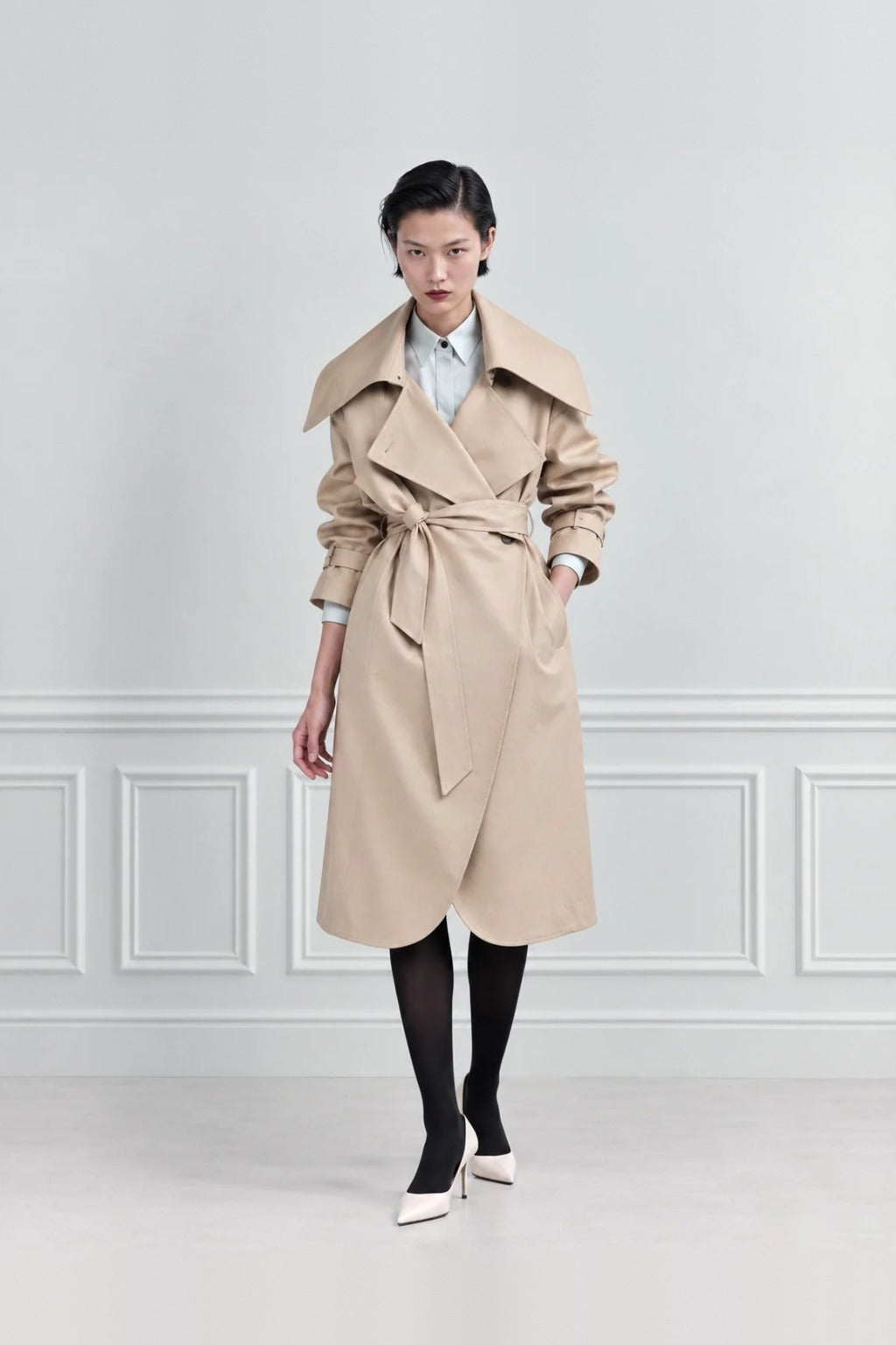 Maltese - Mid-Length Cotton Trench Coat in Beige