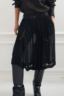 Obsidian - Silk Wide Leg Bermuda in Black