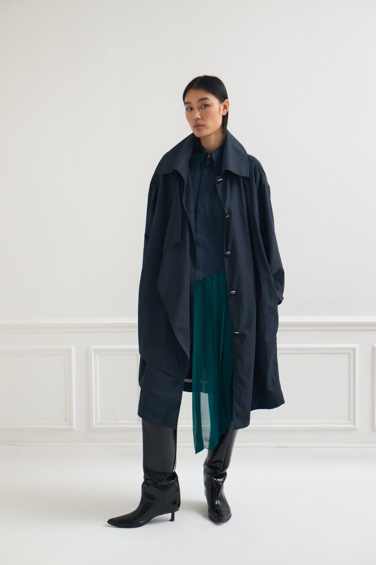 TOLTEC — Imperméable oversize en nylon bleu marine