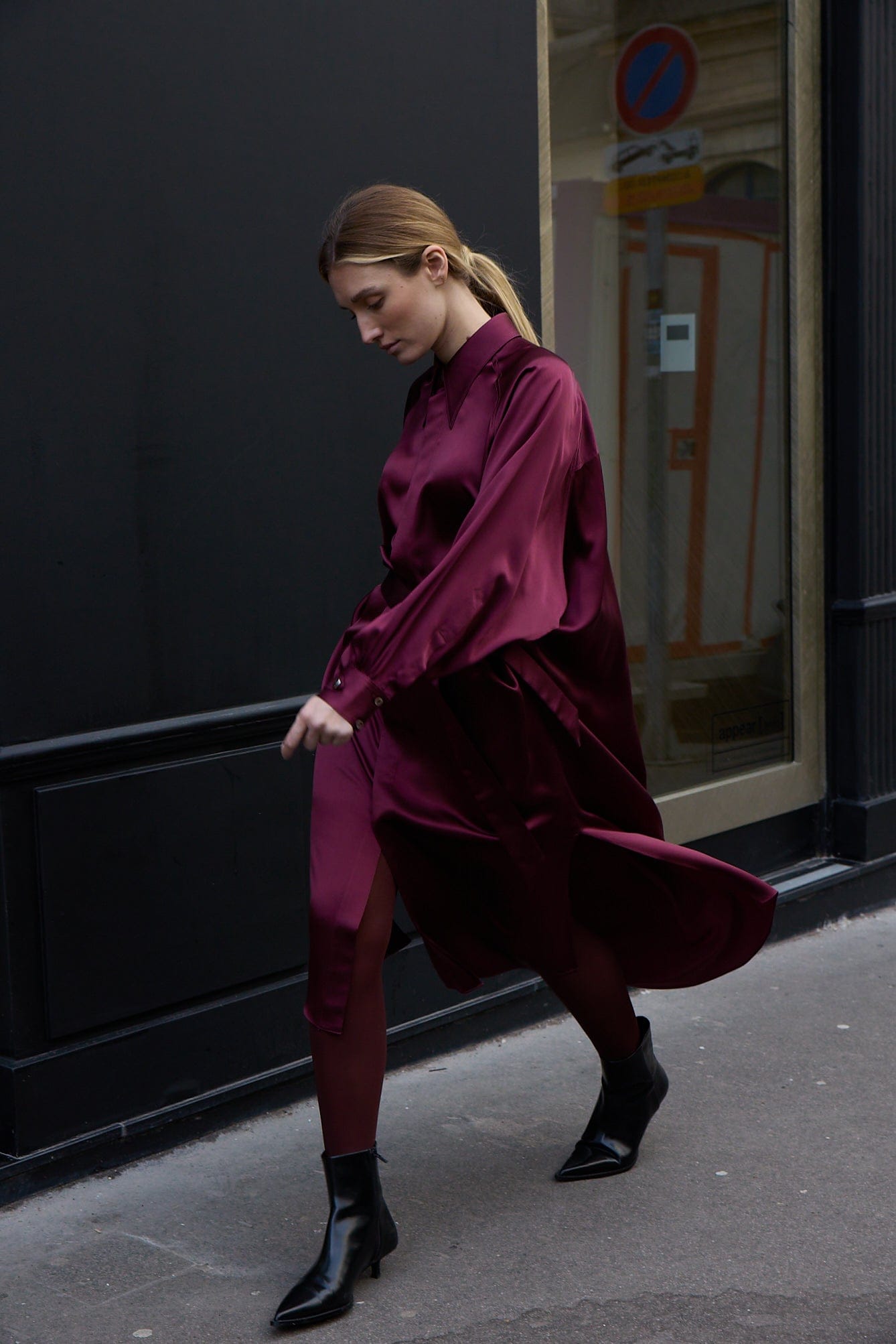 LAND plum - fluid silk shirt dress