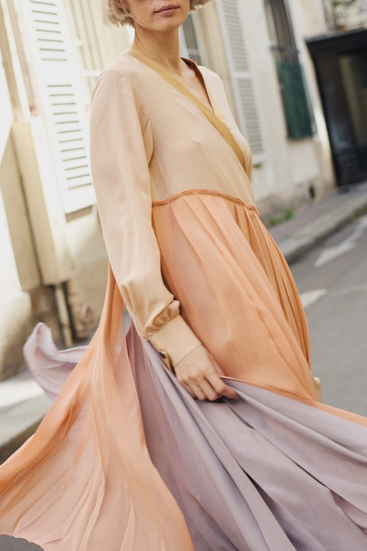 BRODGAR nude lilac - silk aerial pleated cocktail dress