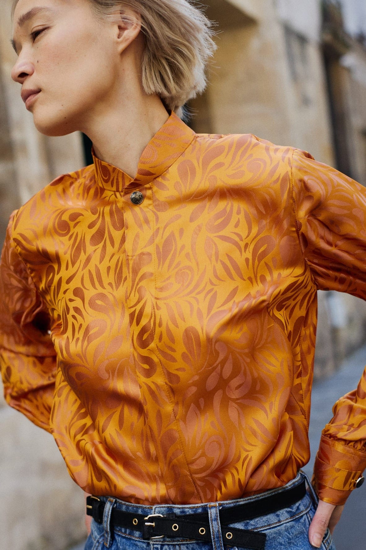 SKY B ochre jacquard - silk blouse