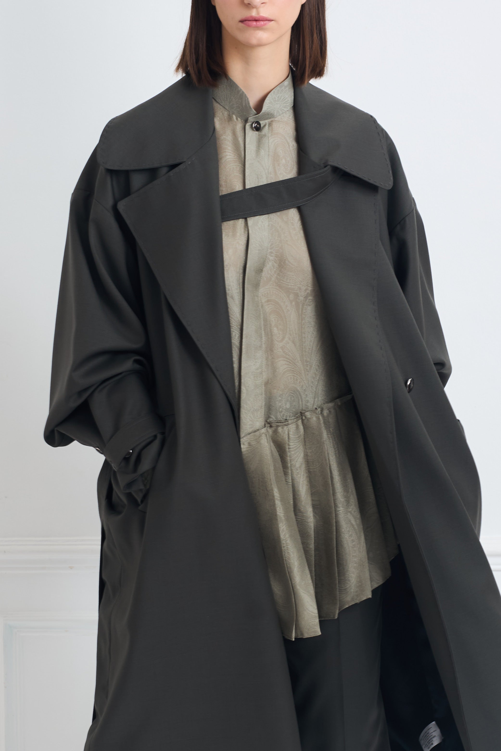 CONCORDE khaki - robe trench en laine microfibre