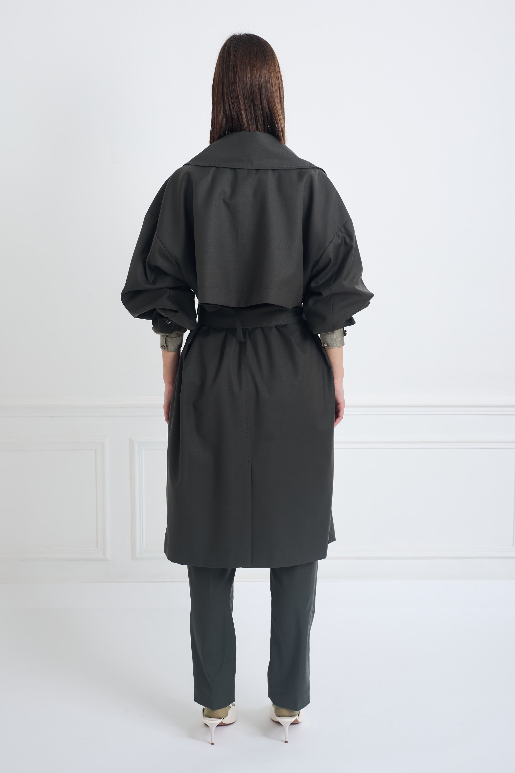 CONCORDE khaki - robe trench en laine microfibre