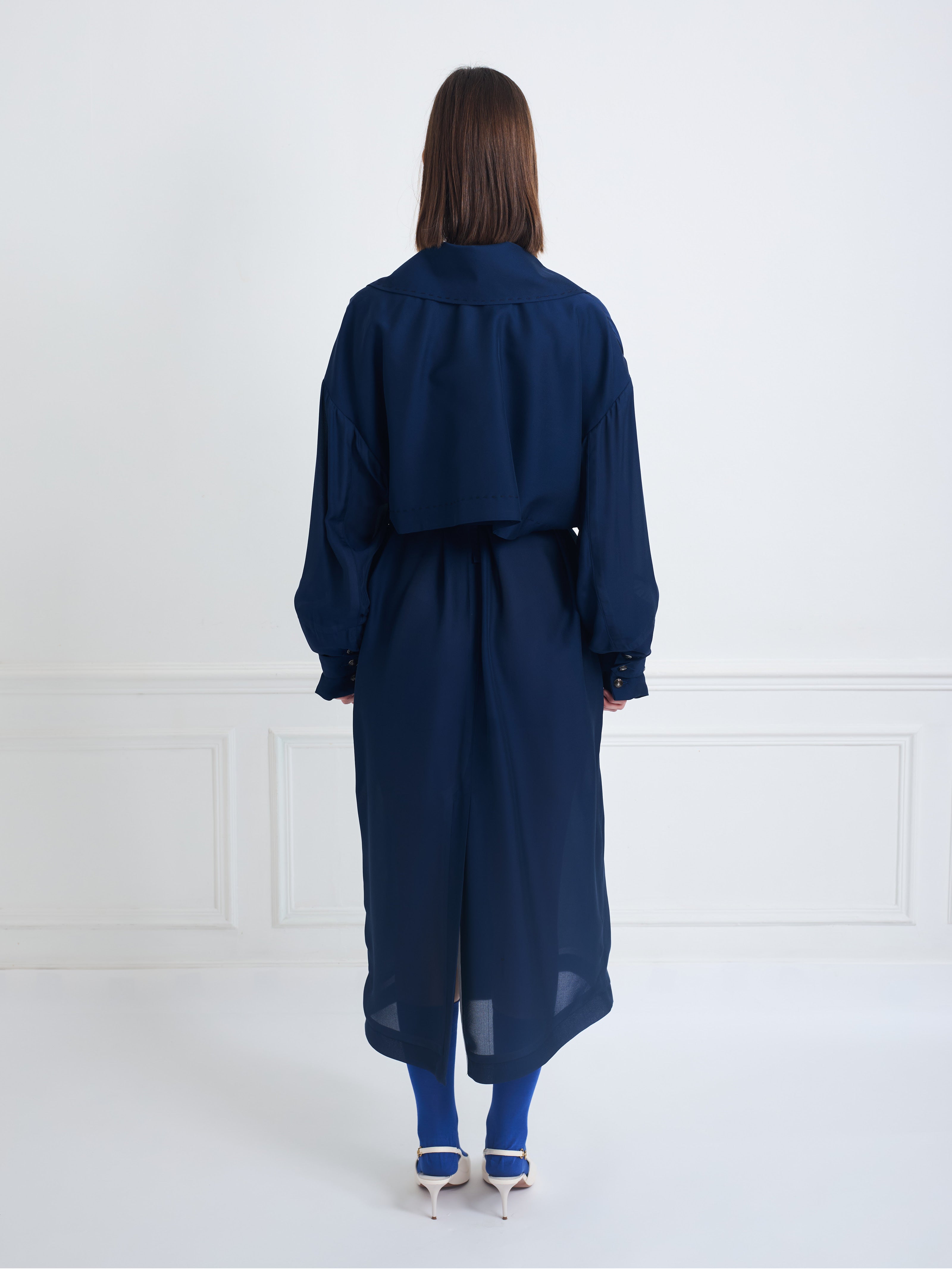 CONCORDE B blueberry - long silk trench dress