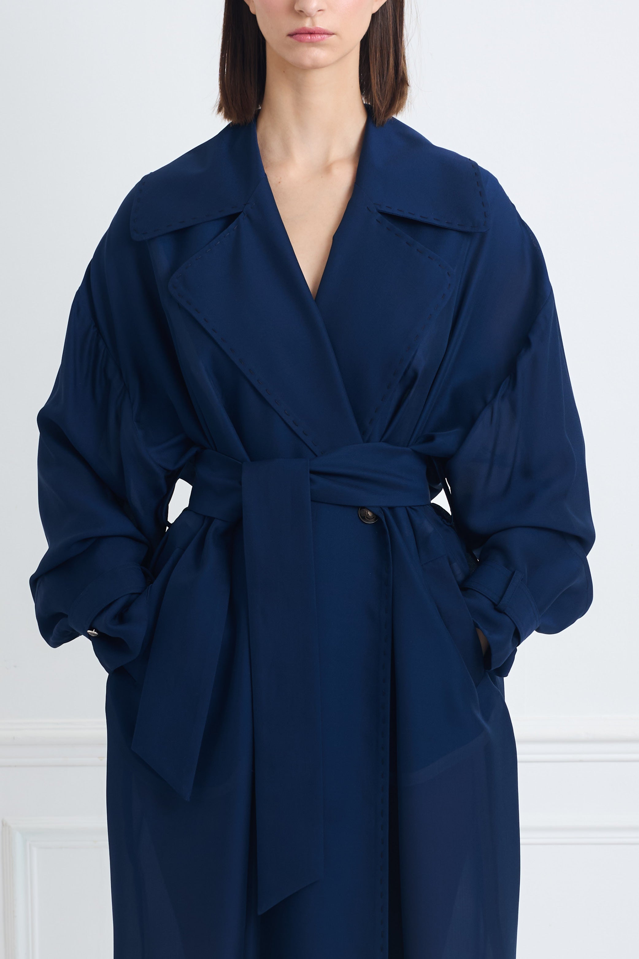 CONCORDE B night blue - long silk trench