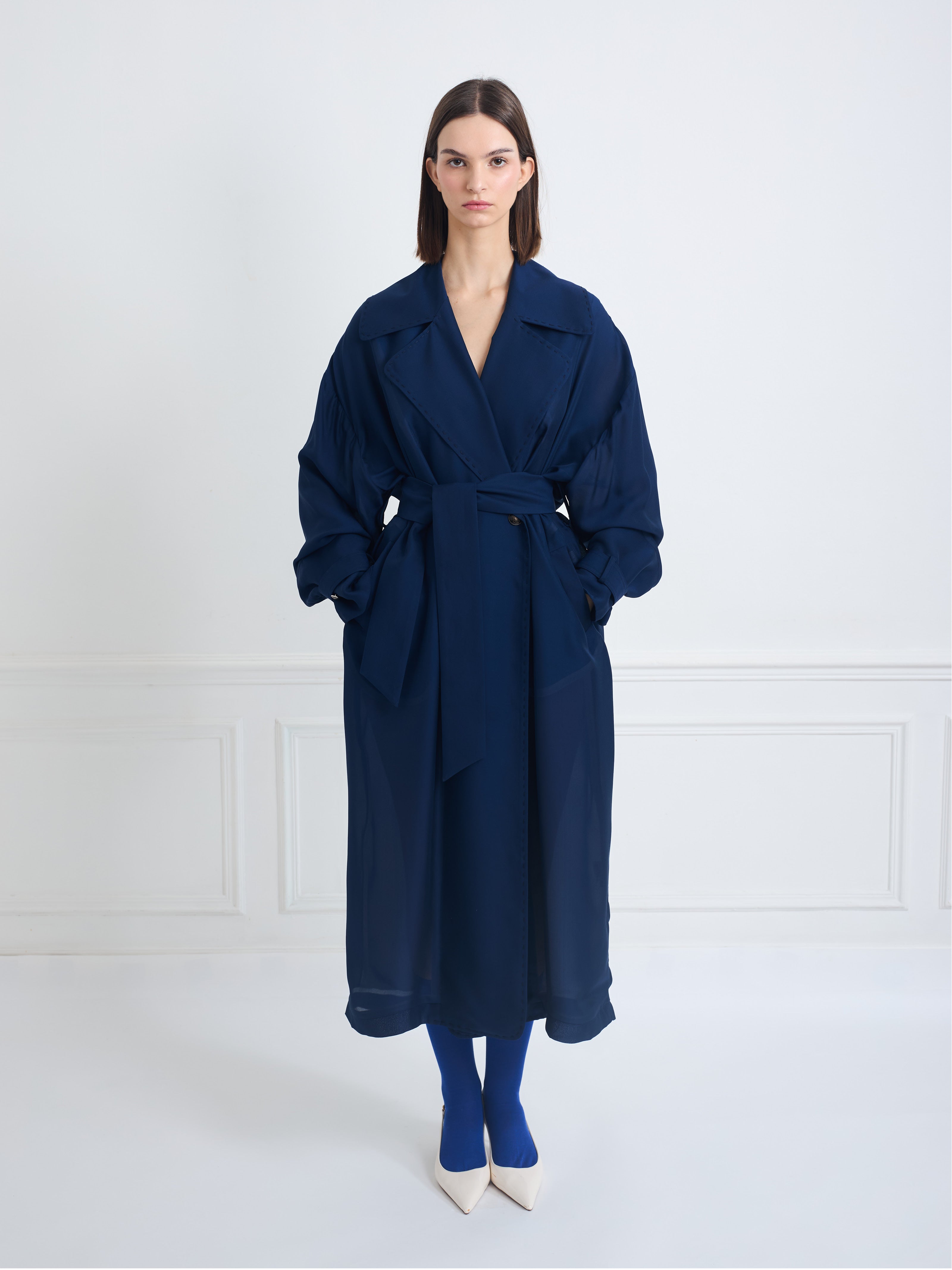 CONCORDE B blueberry - long silk trench dress