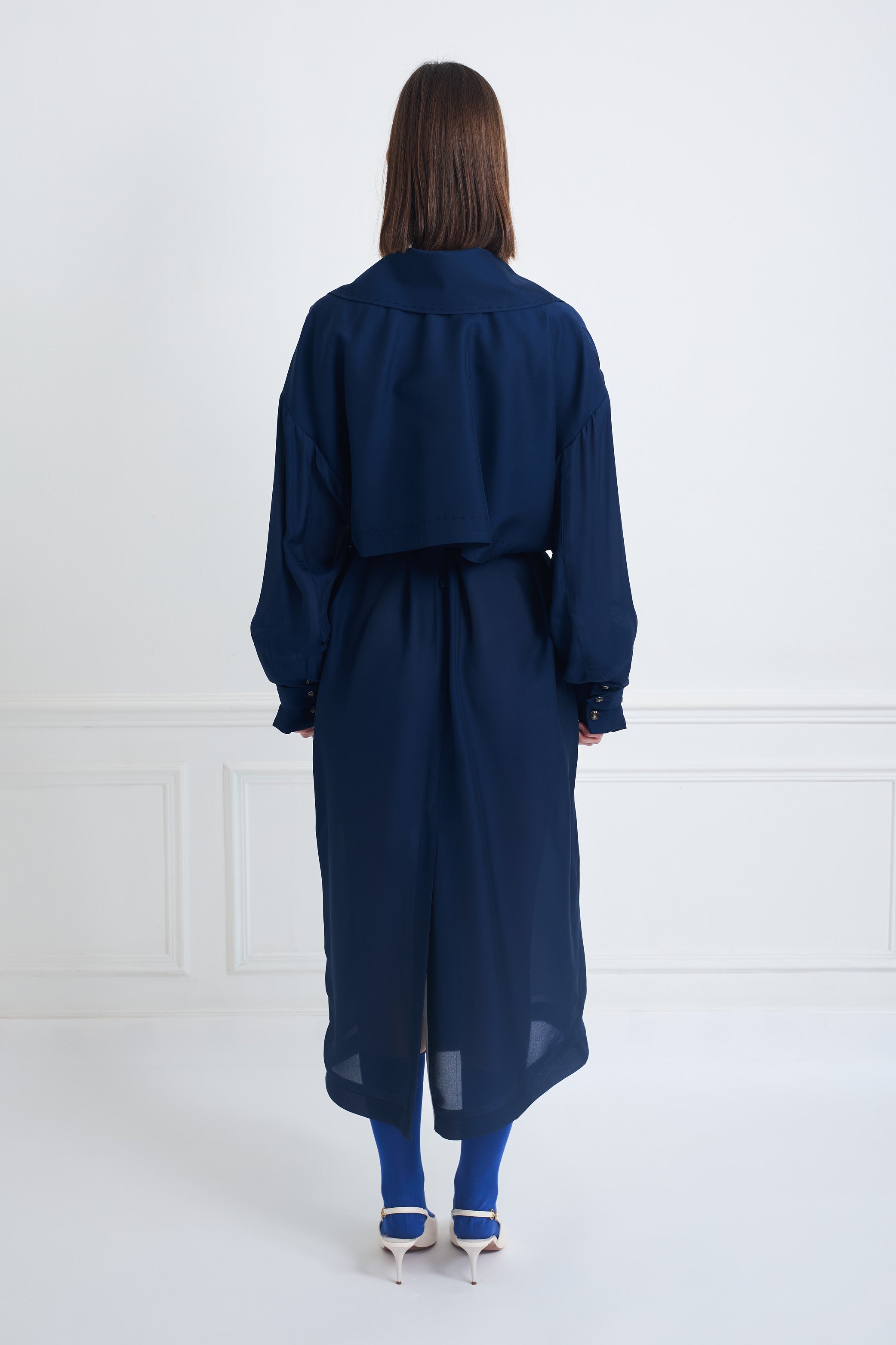 CONCORDE B night blue - long silk trench