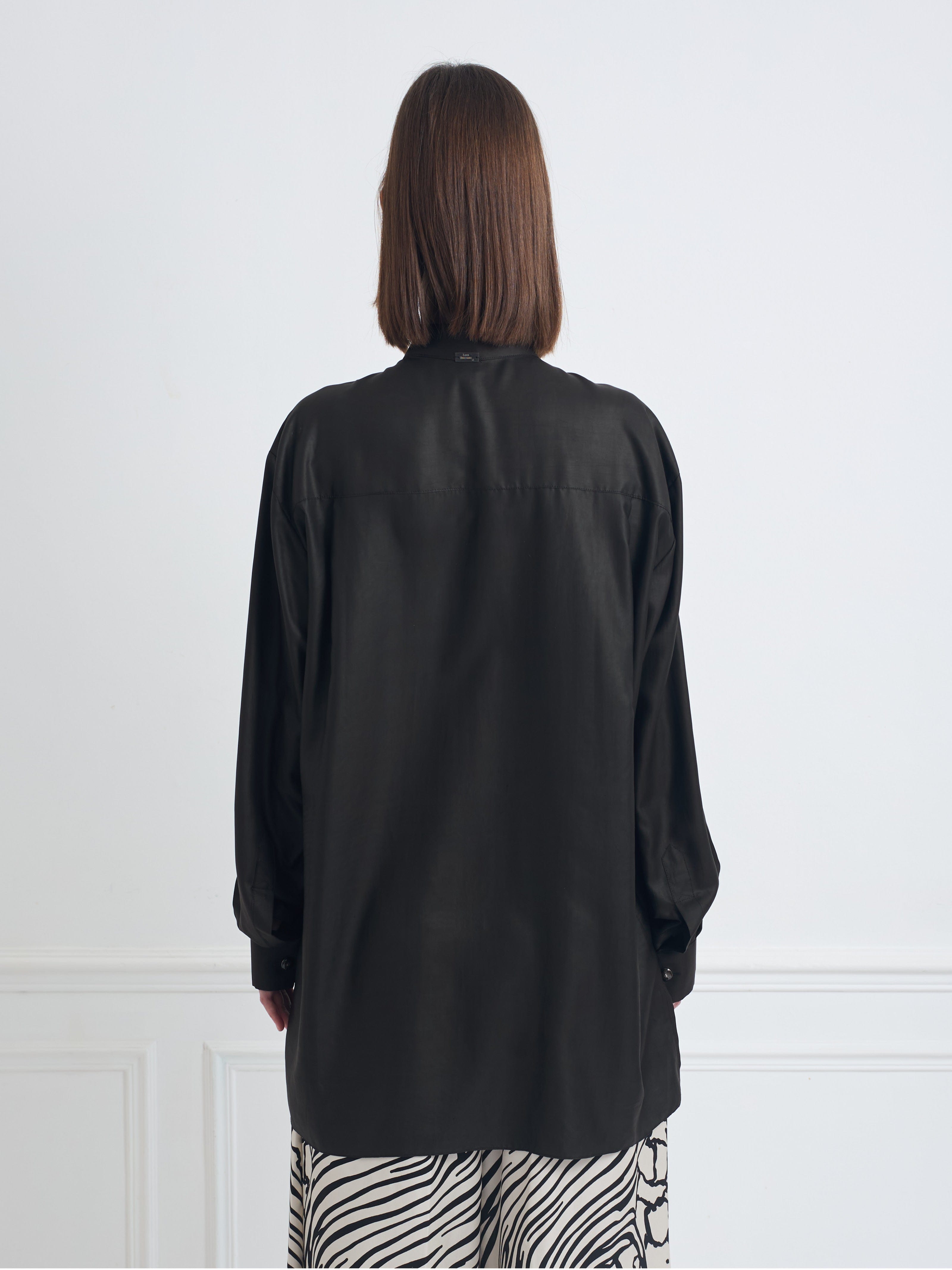 CROSS SHIRT black bat - oversize unisex silk blouse