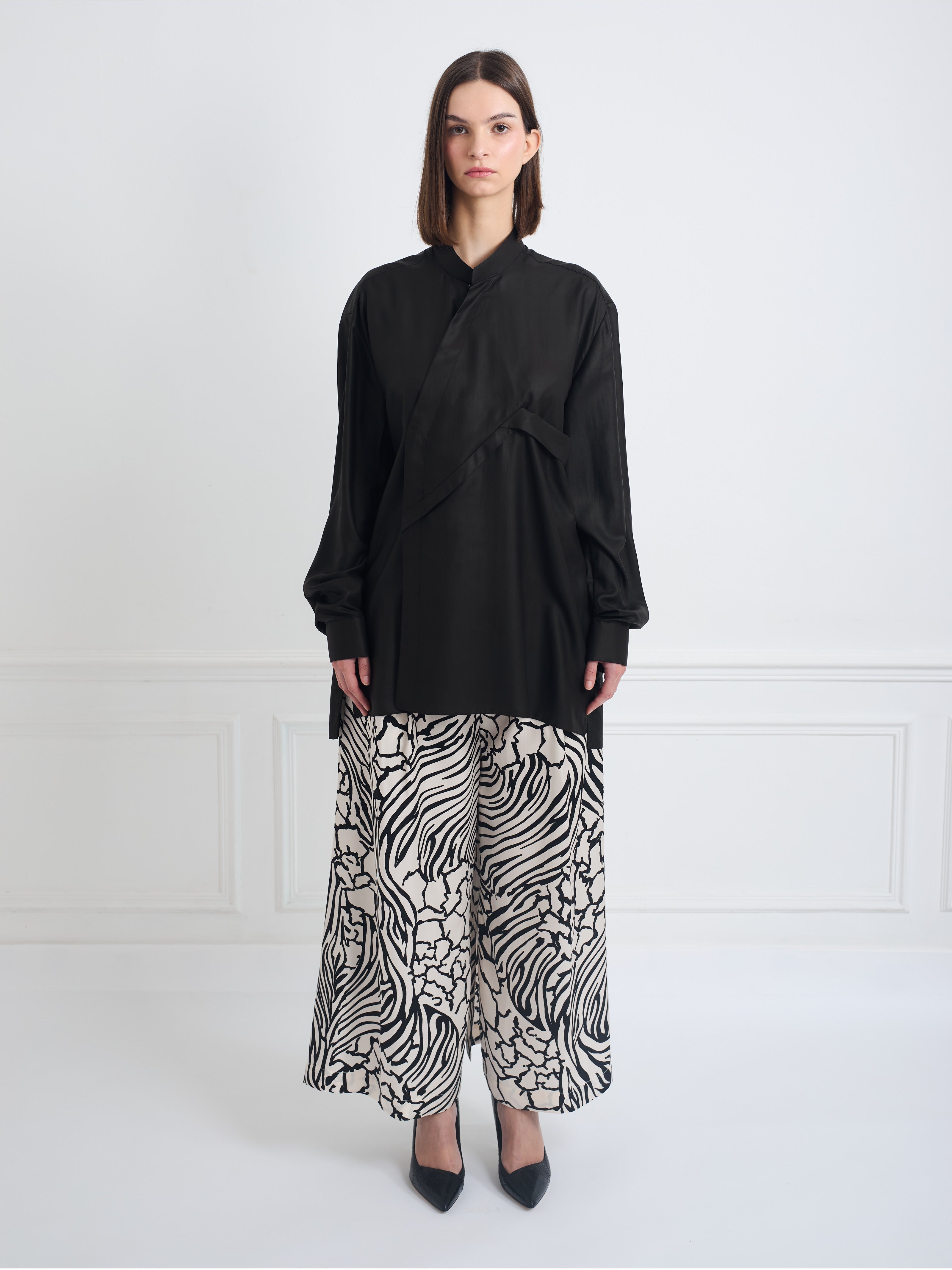 CROSS SHIRT black bat - oversize unisex silk blouse